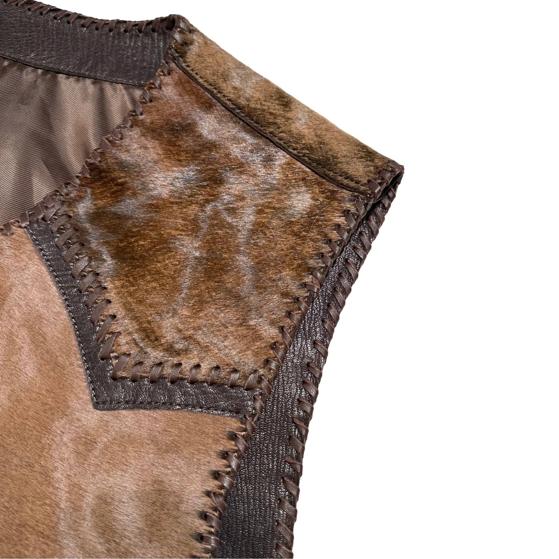 Kashani Tri Brown Cavallino Pony Hair Hand Woven Vest - Dudes Boutique