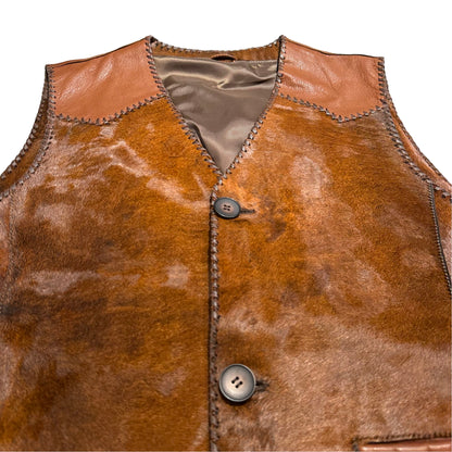 Kashani Rustic Cognac Cavallino Pony Hair Hand Woven Vest - Dudes Boutique