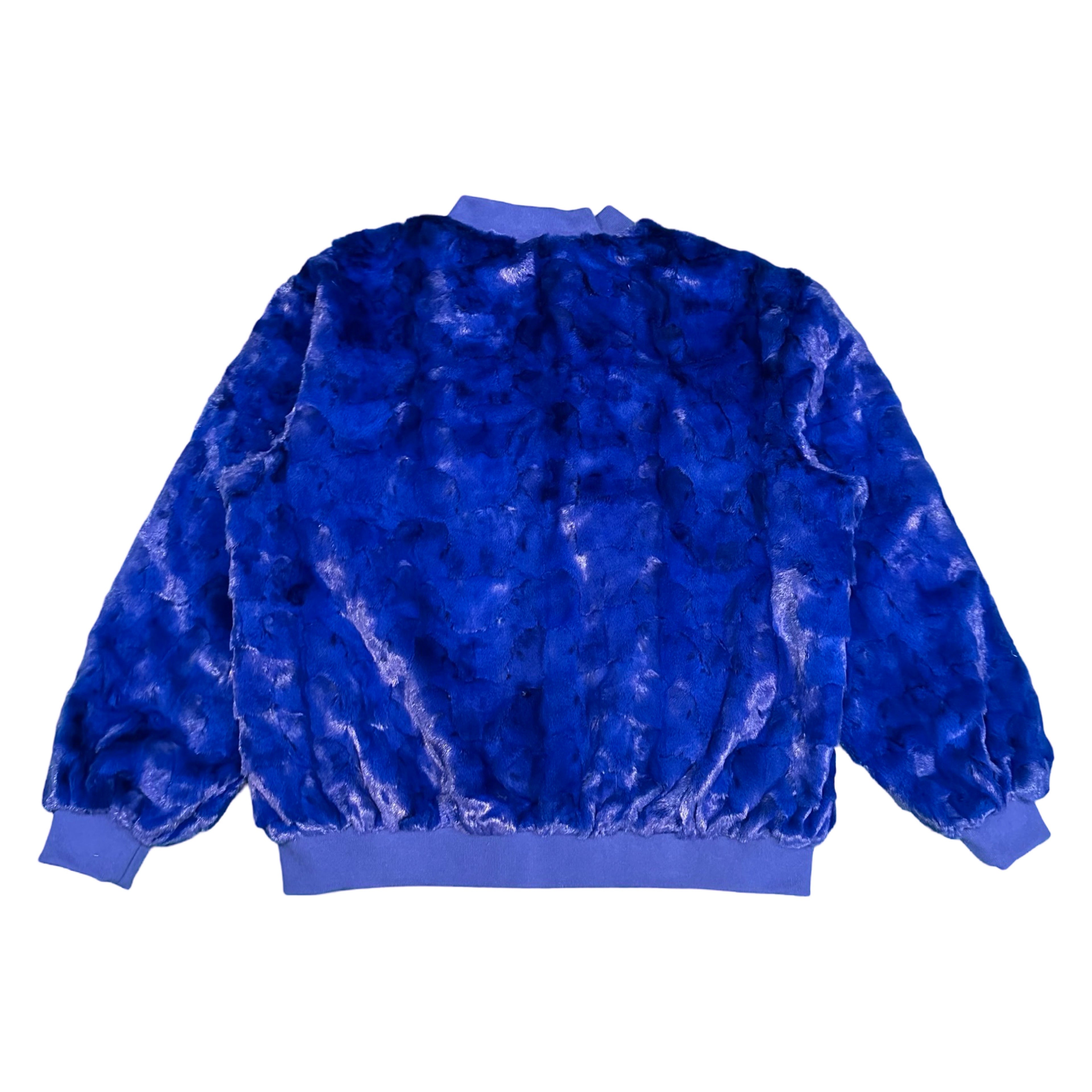 Kashani Royal Blue Diamond Cut Mink Fur Bomber Jacket - Dudes Boutique