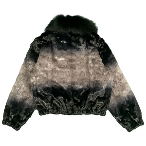 Kashani Women's Black/Grey Diamond Cut Mink Fox Collar Fur Jacket - Dudes Boutique