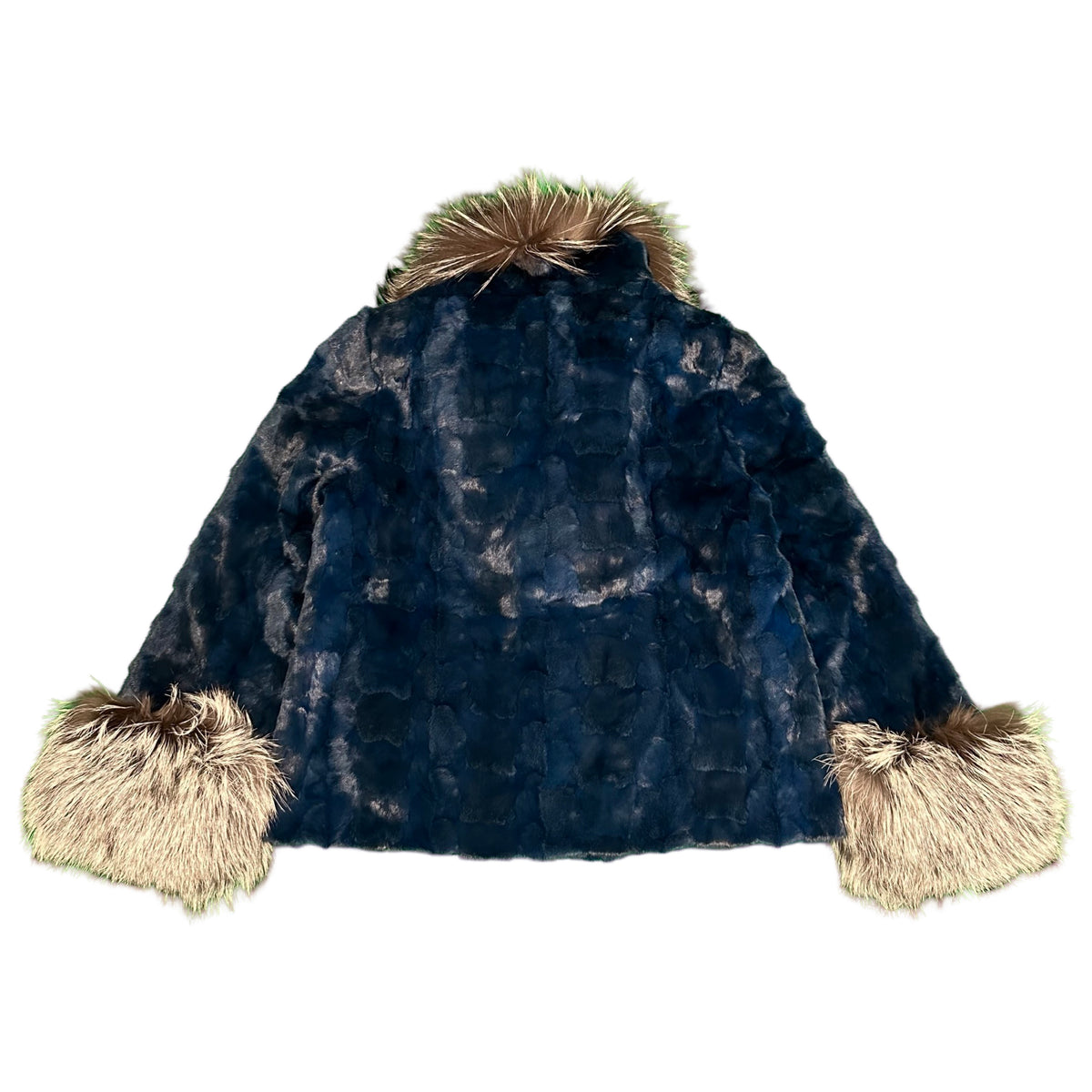 Kashani Women's Navy Diamond Cut Mink Silver Fox Fur Jacket - Dudes Boutique