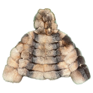 Kashani Women's Natural Golden Island Fox Fur Hooded Copped Jacket - Dudes Boutique