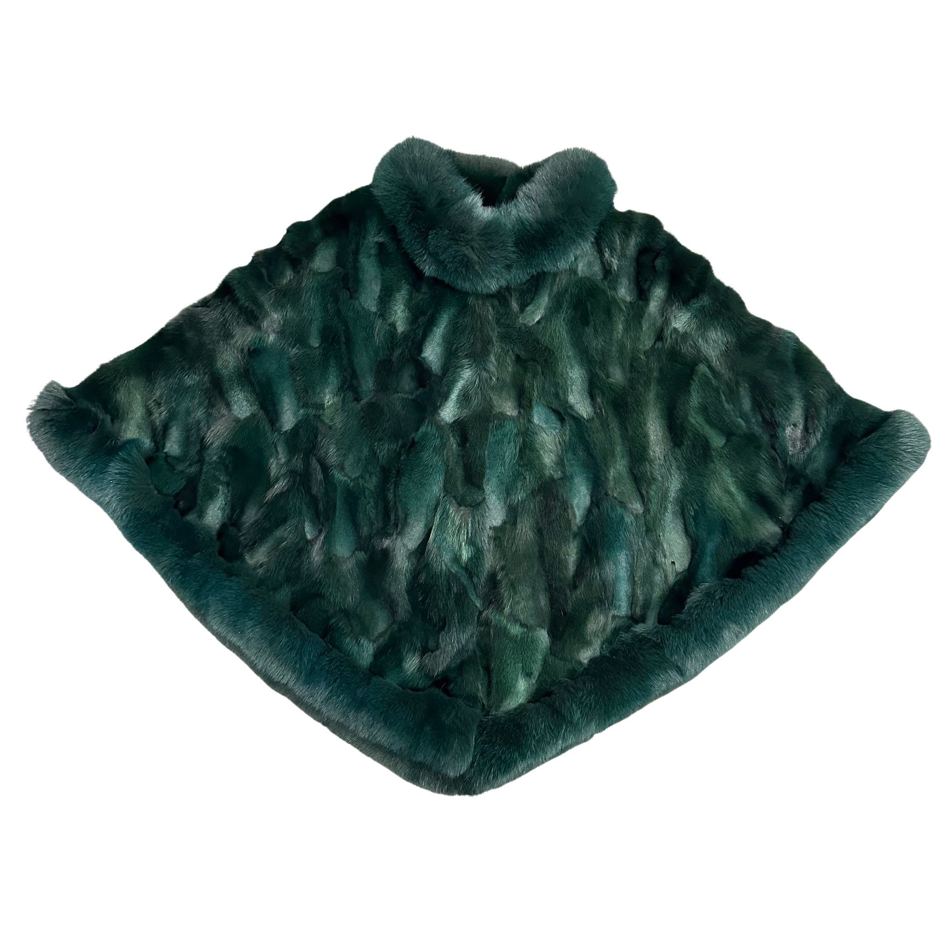 Kashani Ladies Emerald Green Fox Fur Poncho - Dudes Boutique