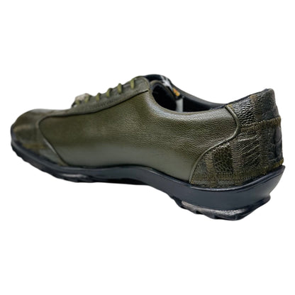 Los Altos Olive Green Ostrich Leg Lace Up Sneakers - Dudes Boutique