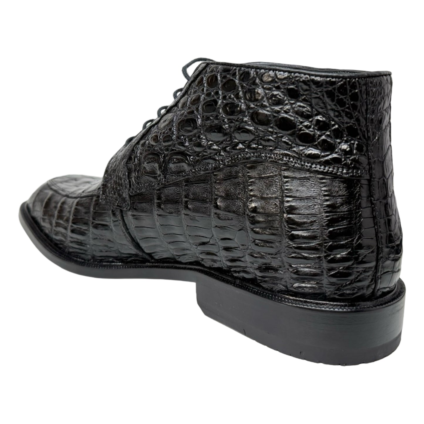 Los Altos Black All Over Crocodile Belly Lace-Up Dress Ankle Boots - Dudes Boutique
