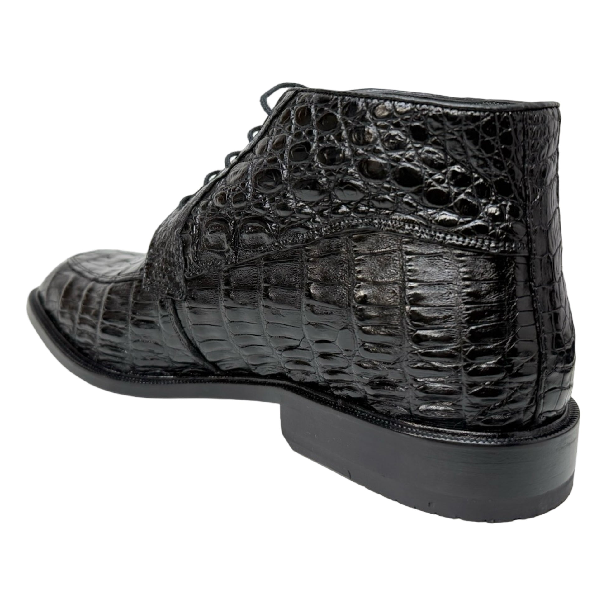 Los Altos Black All Over Crocodile Belly Lace-Up Dress Ankle Boots - Dudes Boutique