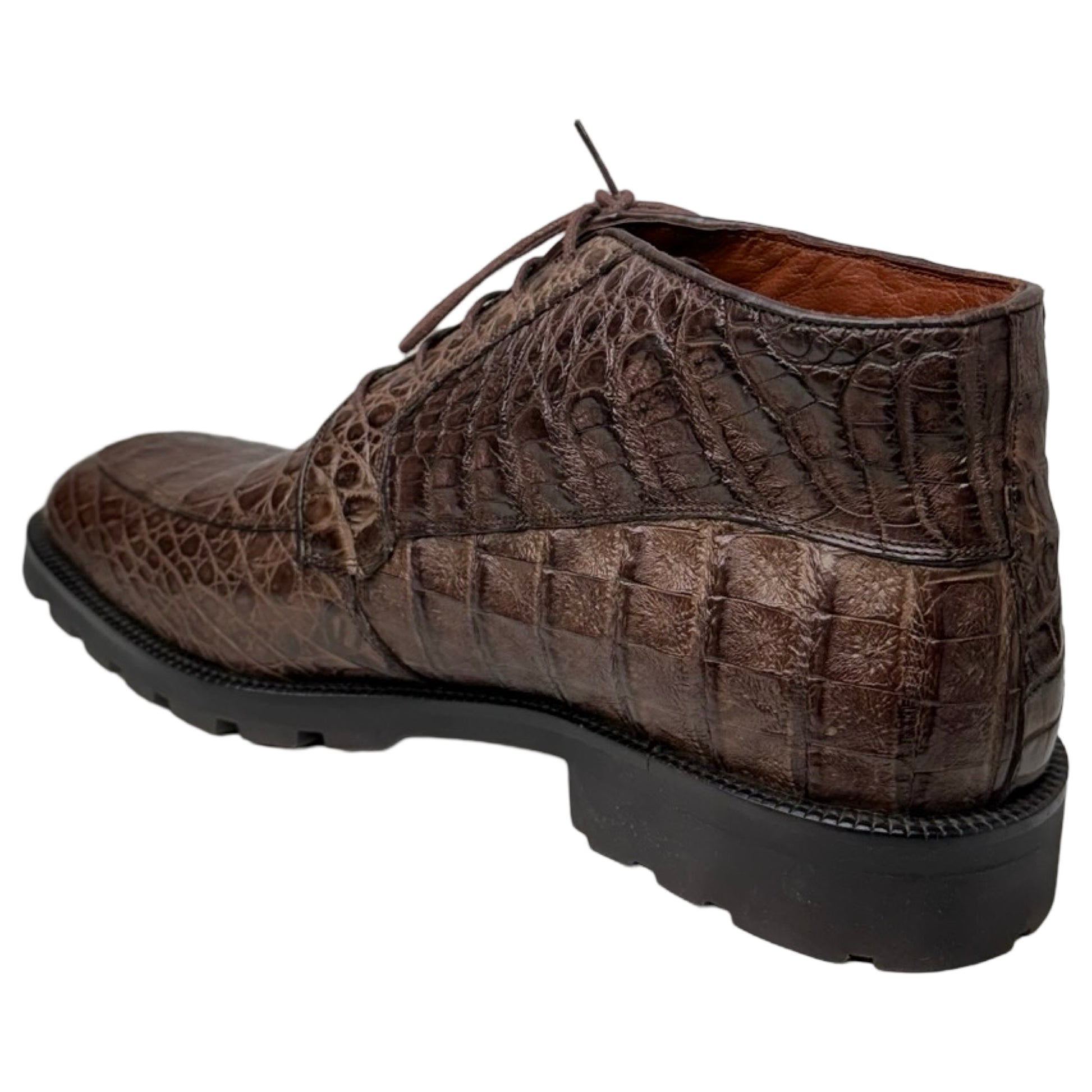 Los Altos Brown All-Over Crocodile Belly Lace Up Ankle Boots - Dudes Boutique