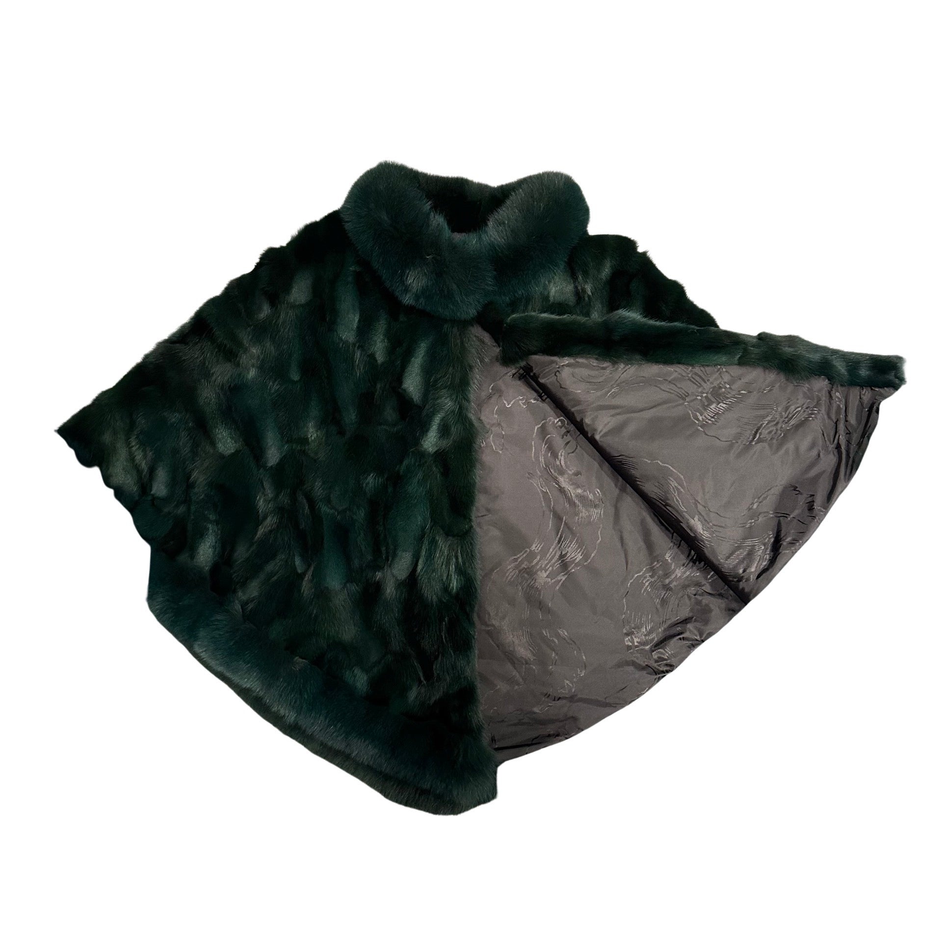 Kashani Ladies Emerald Green Fox Fur Poncho - Dudes Boutique