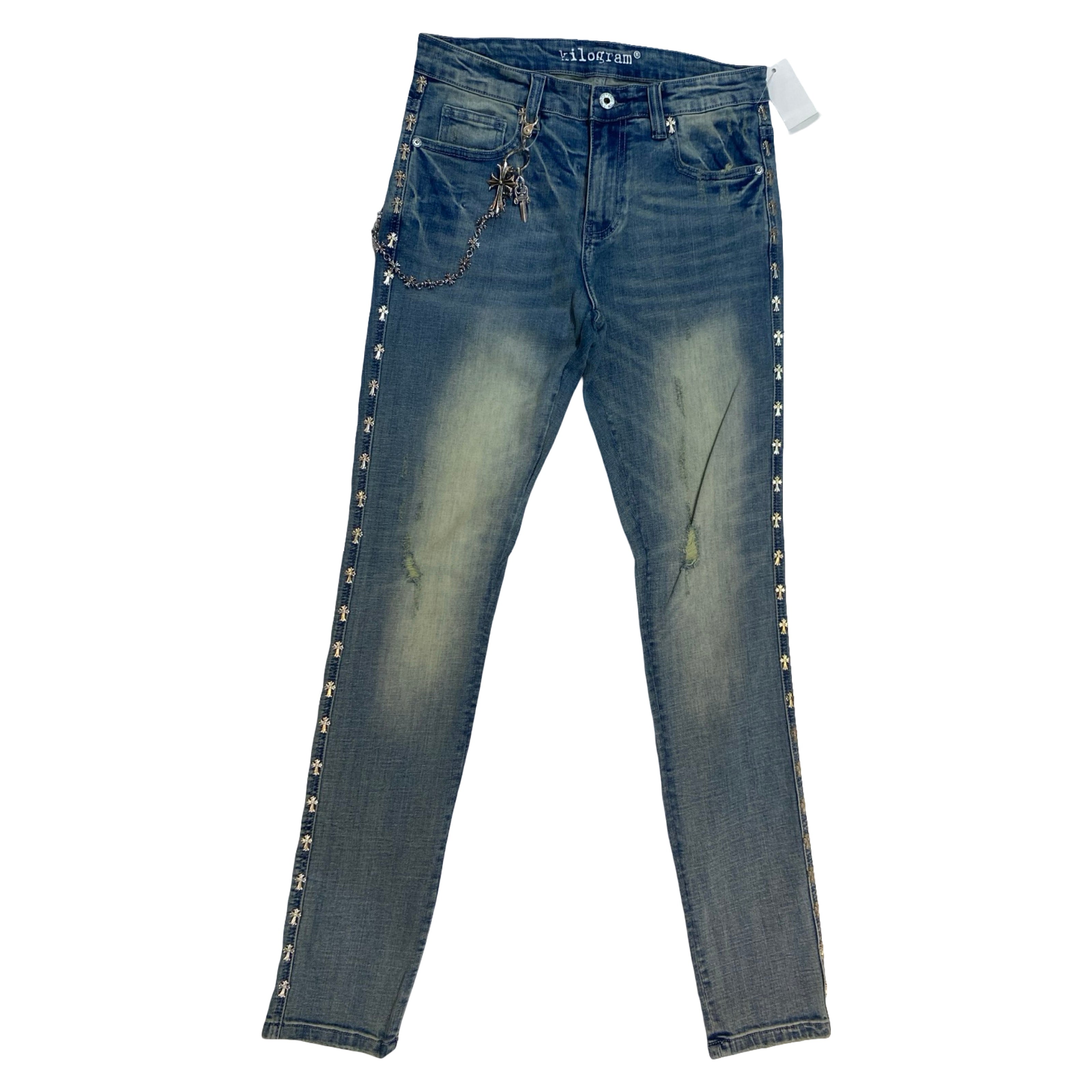 Kilogram Light Wash Cross Rivet Denim Jeans