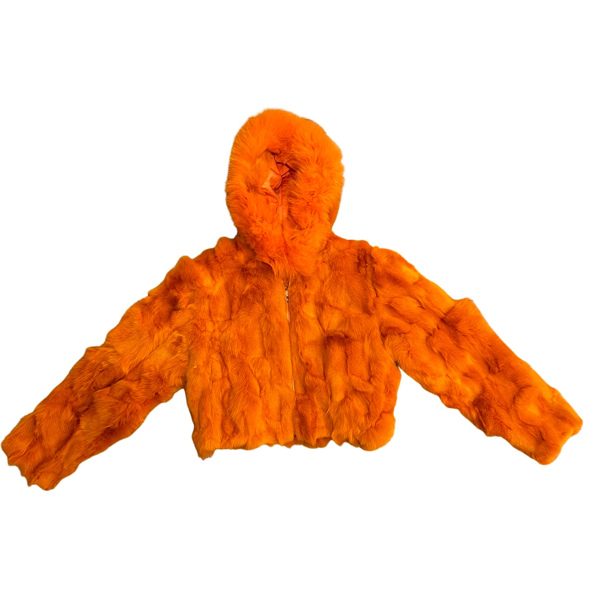 Kashani Ladies Orange Hooded Fox Fur Coat - Dudes Boutique