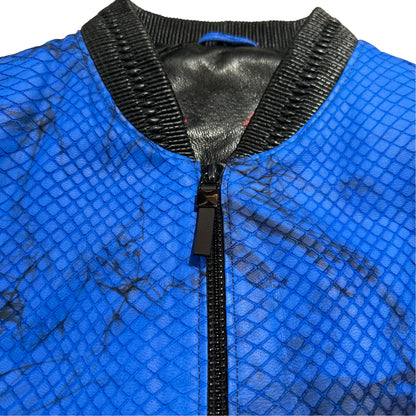 Kashani Royal Blue Laser Cut Python Bomber Jacket - Dudes Boutique