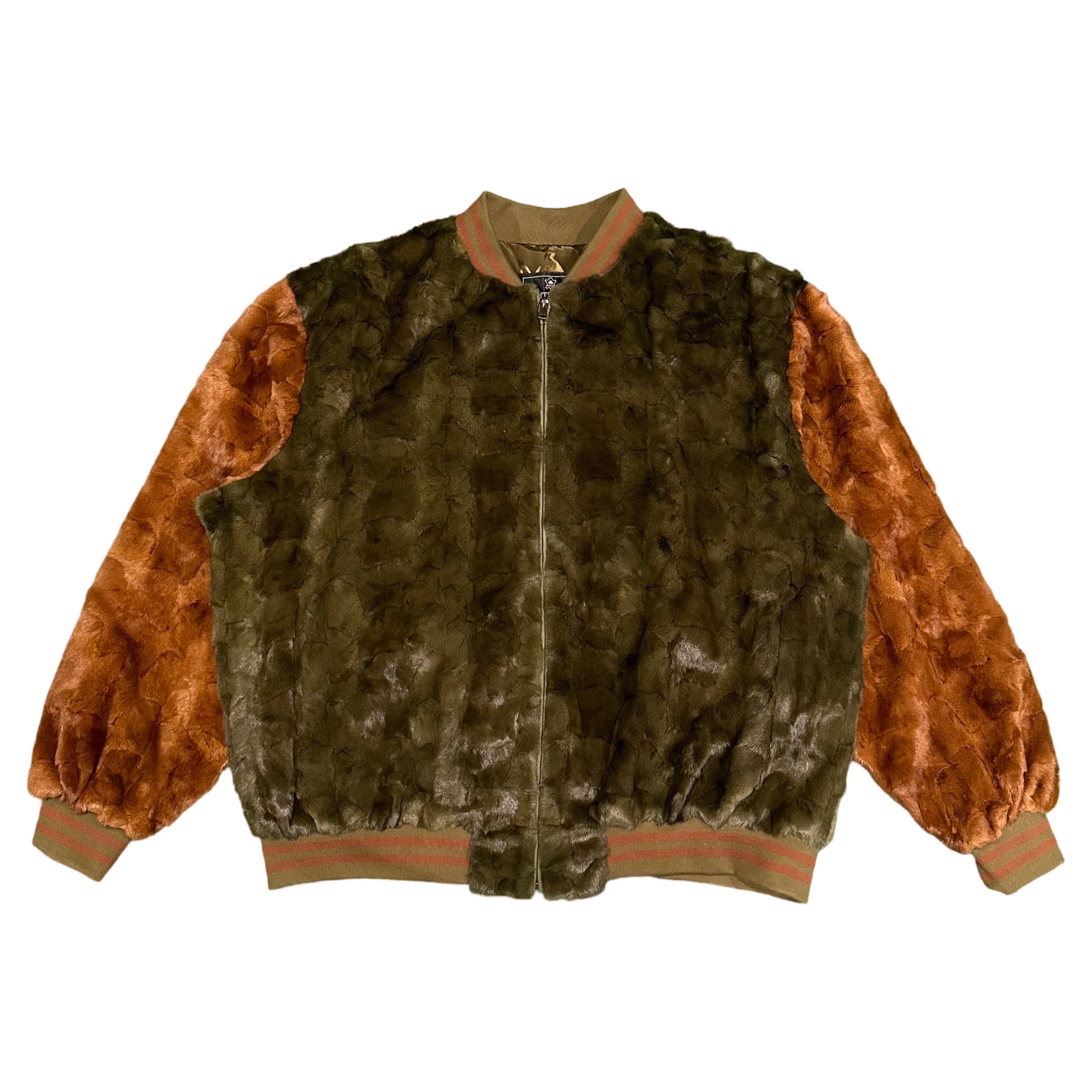 Kashani Olive/Whiskey Diamond Cut Mink Fur Bomber Jacket - Dudes Boutique