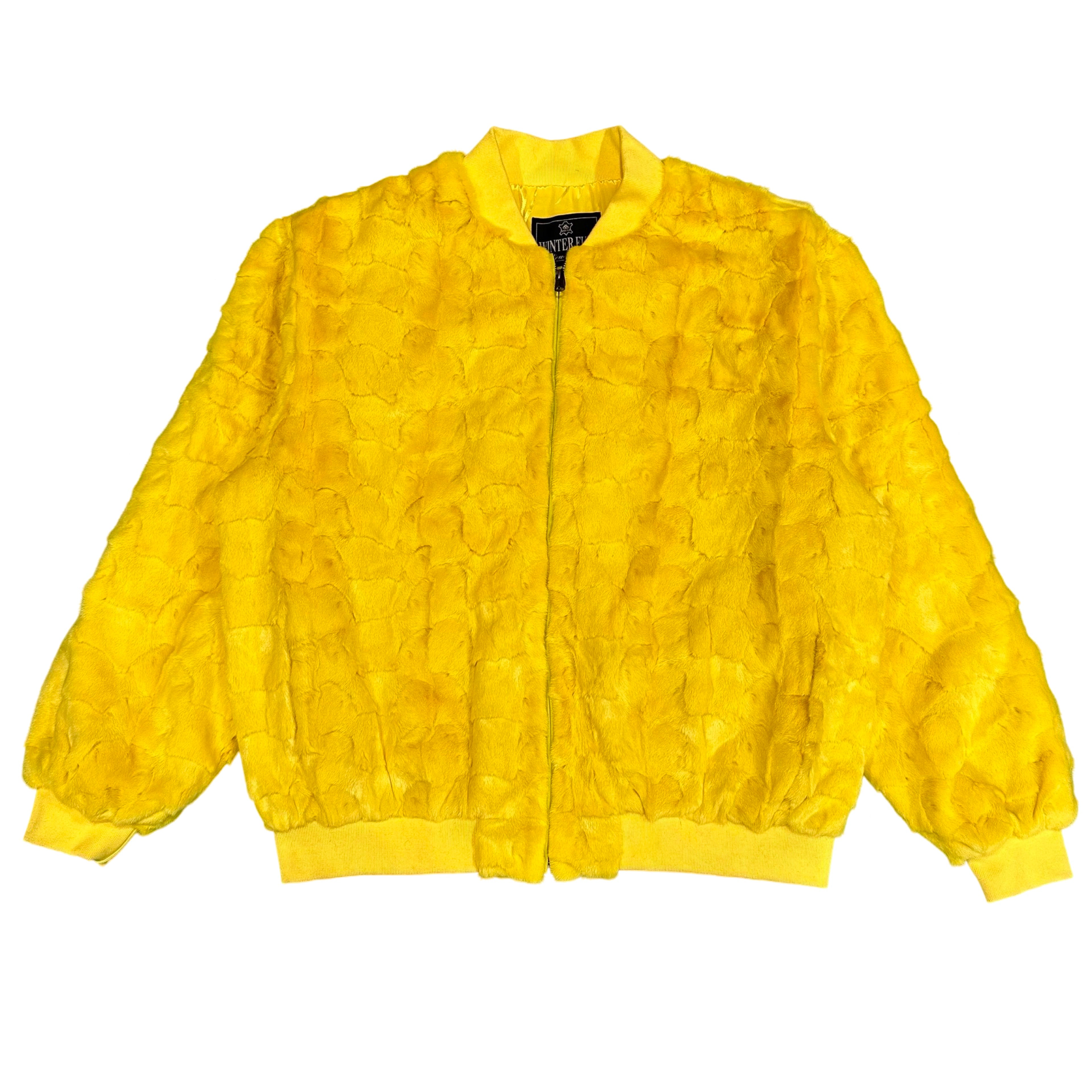 Kashani Yellow Diamond Cut Mink Fur Bomber Jacket - Dudes Boutique