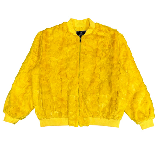 Kashani Yellow Diamond Cut Mink Fur Bomber Jacket - Dudes Boutique