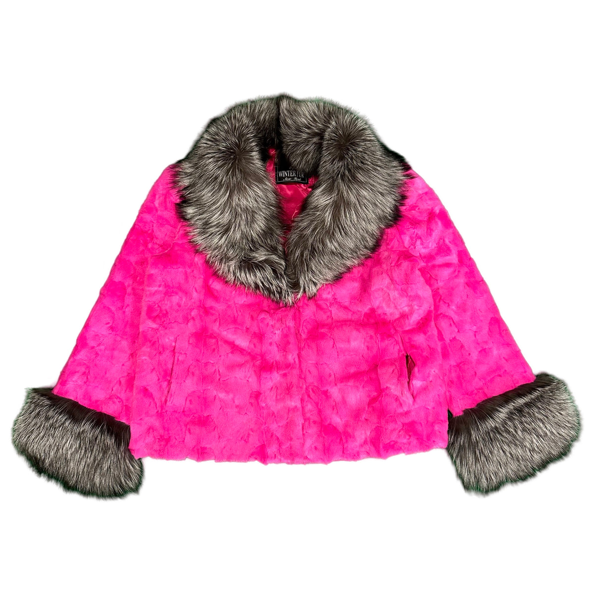 Kashani Women's Hot Pink Diamond Cut Mink Silver Fox Fur Jacket - Dudes Boutique