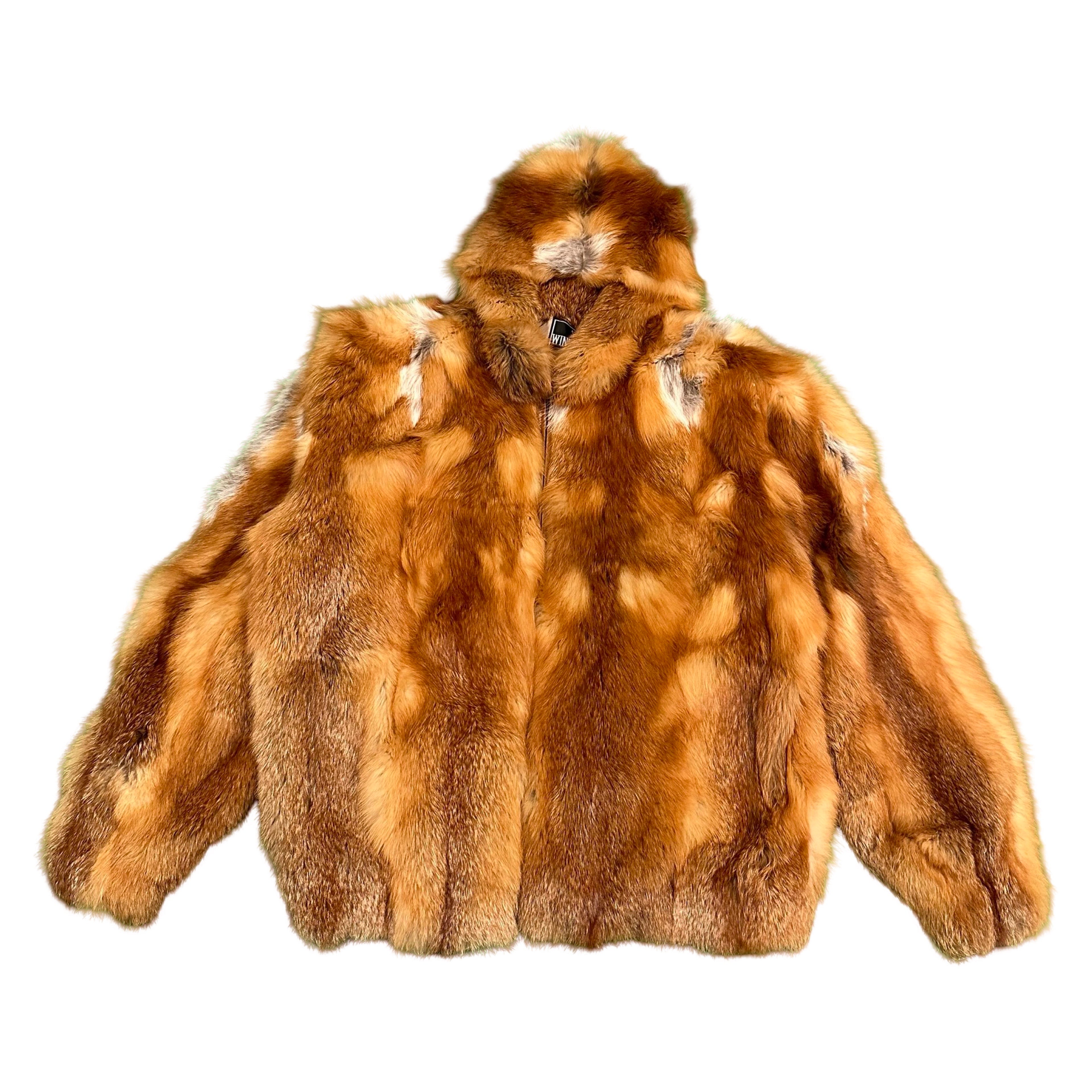 Kashani Men's Full Red Natural Fox Fur Hooded Coat - Dudes Boutique