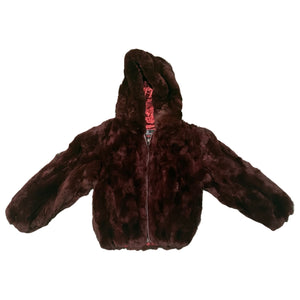 Kashani Kids Burgundy Rabbit Fur Hooded Jacket - Dudes Boutique