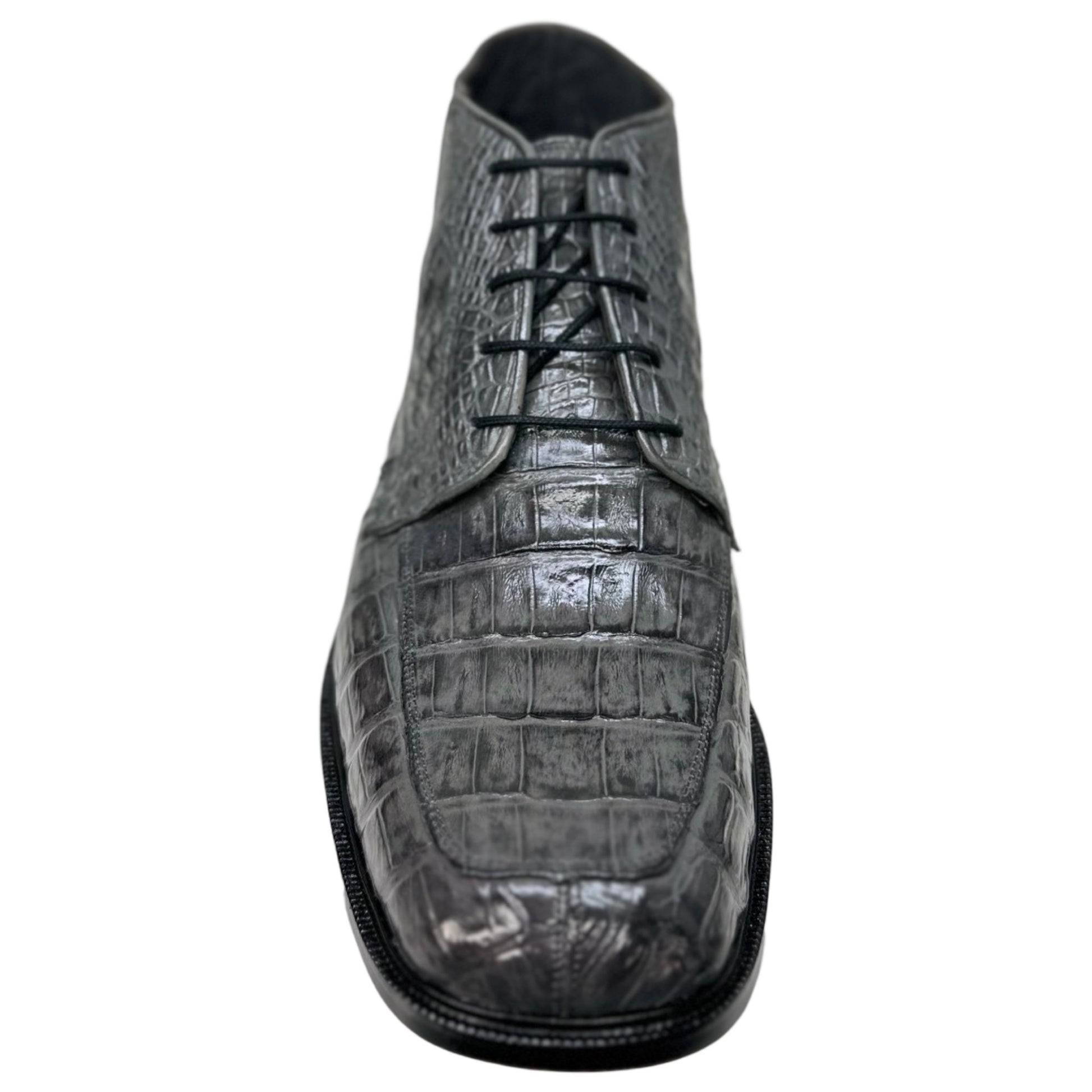 Los Altos Gray All Over Crocodile Belly Lace-Up Dress Ankle Boots - Dudes Boutique