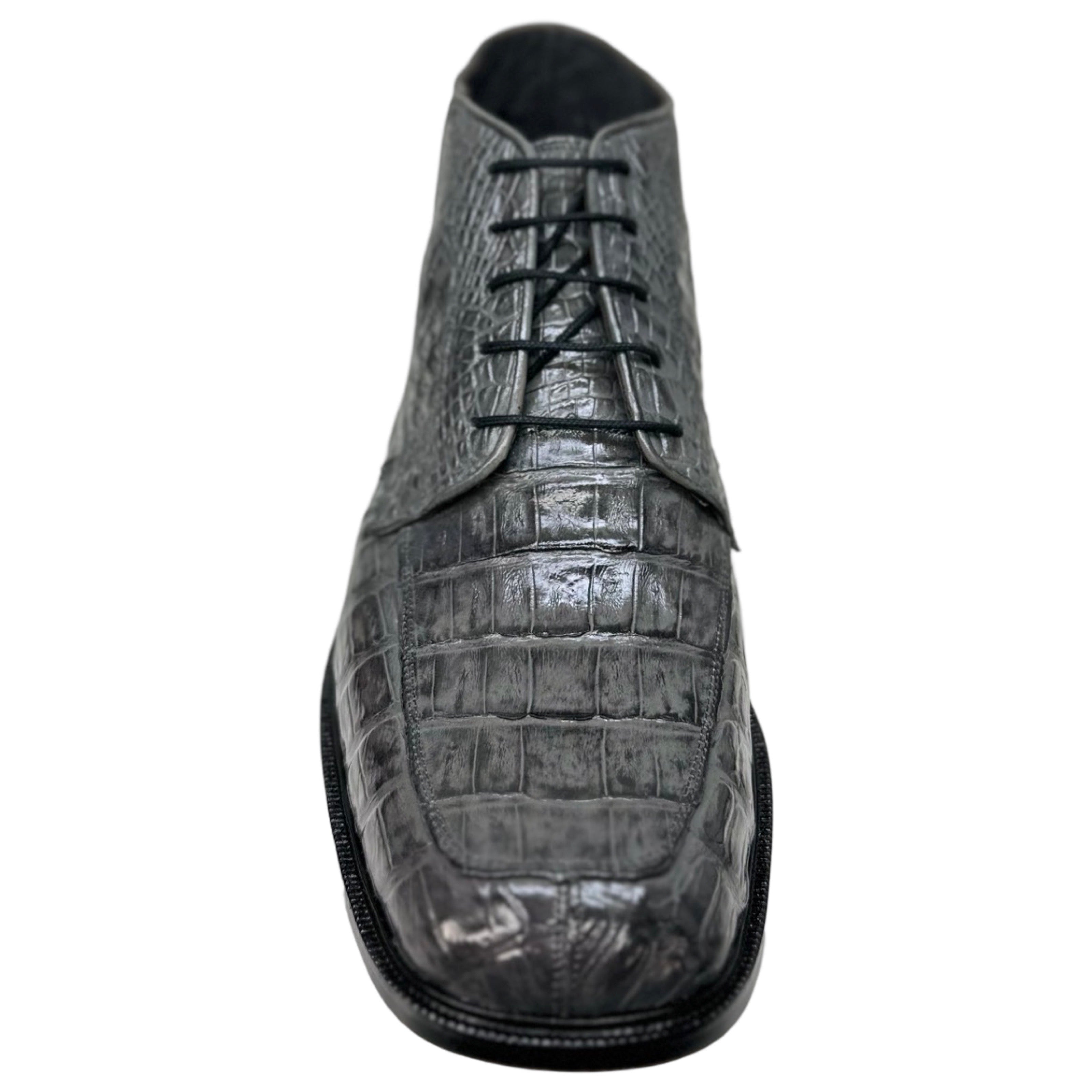 Los Altos Gray All Over Crocodile Lace-Up Dress Ankle Boots - Dudes Boutique