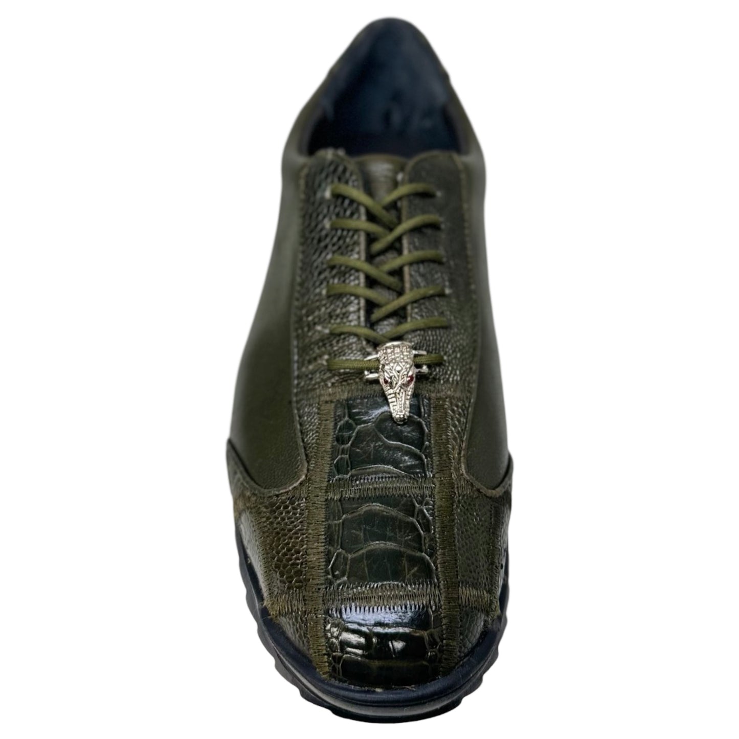 Los Altos Olive Green Ostrich Leg Lace Up Sneakers - Dudes Boutique