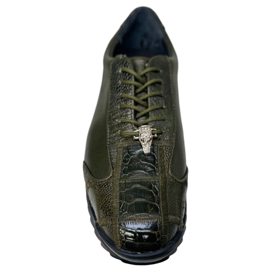 Los Altos Olive Green Ostrich Leg Lace Up Sneakers - Dudes Boutique