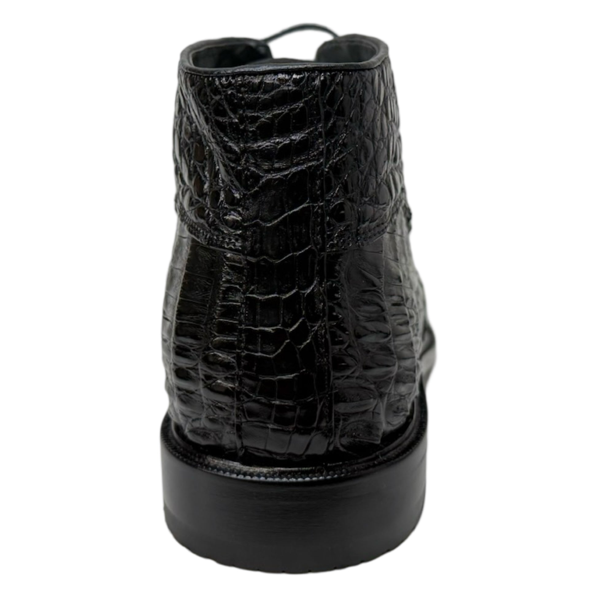 Los Altos Black All Over Crocodile Belly Lace-Up Dress Ankle Boots - Dudes Boutique