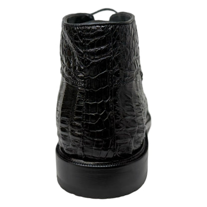 Los Altos Black All Over Crocodile Belly Lace-Up Dress Ankle Boots - Dudes Boutique