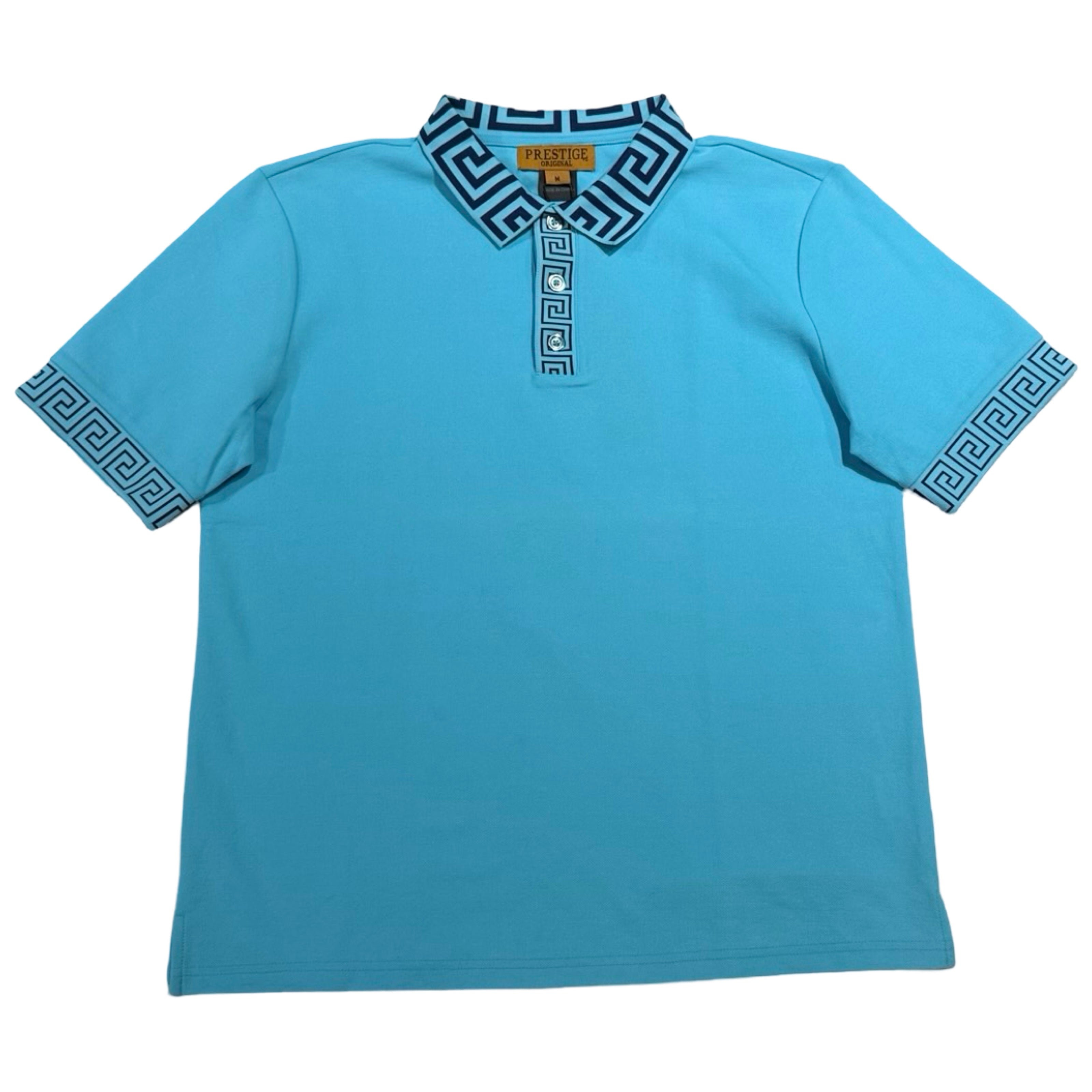 Prestige Aqua Blue Greek Key Polo Shirt - Dudes Boutique