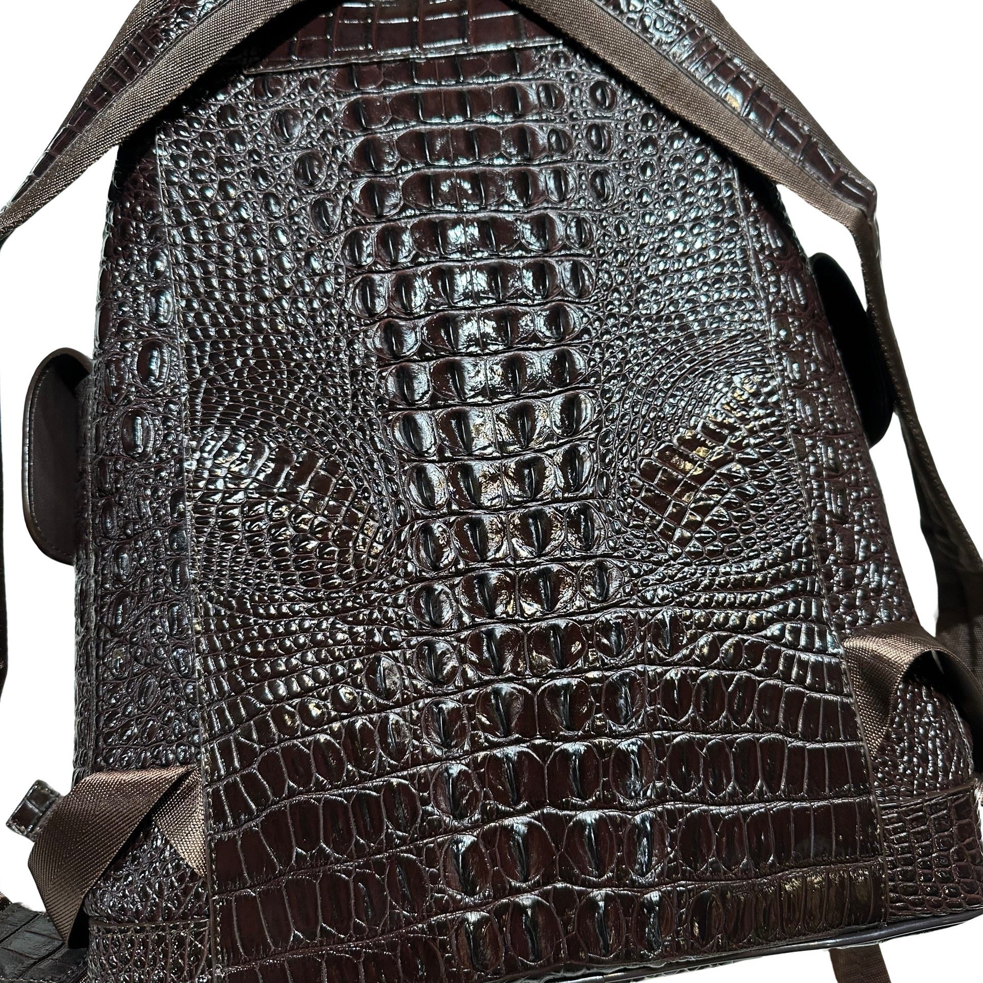 Kashani Chocolate Brown Hornback Alligator Rucksack – Dudes Boutique