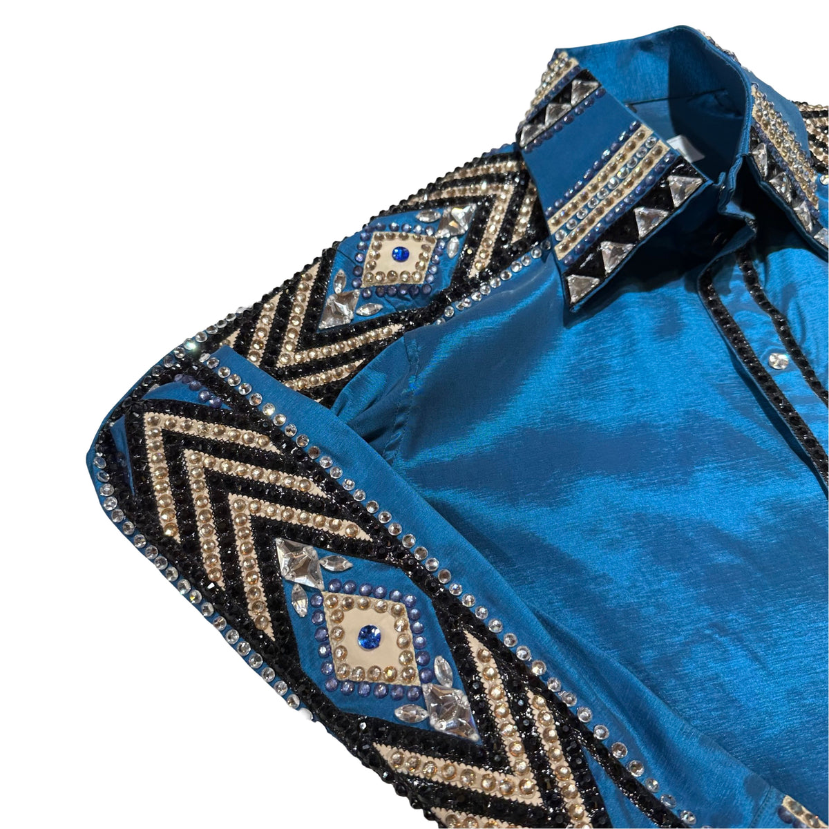 Kashani Ocean Blue Hyper Crystal Button-Up Zip Shirt - Dudes Boutique