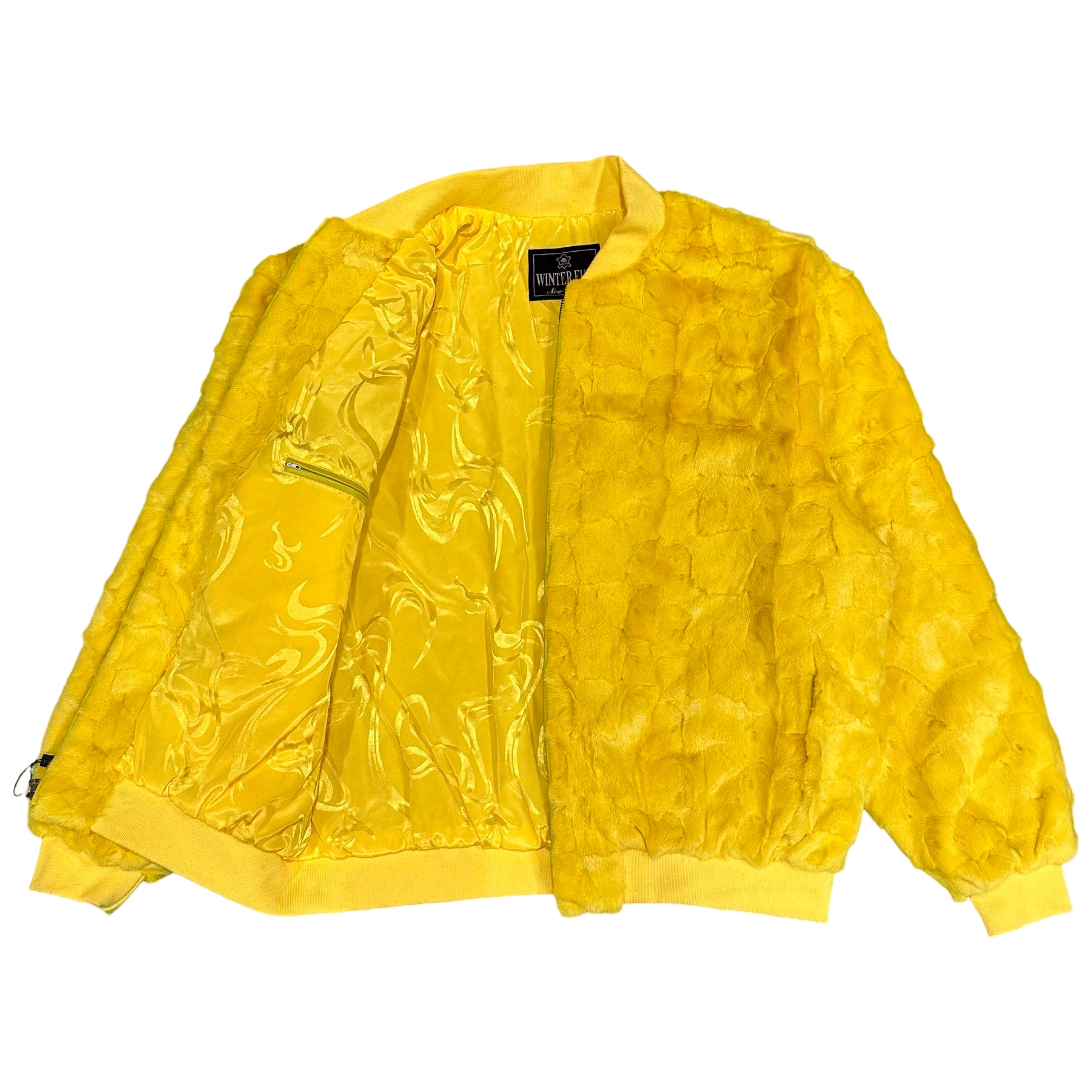 Kashani Yellow Diamond Cut Mink Fur Bomber Jacket - Dudes Boutique