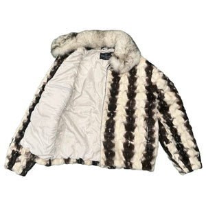 Kashani Cross White/Brown Diamond Cut Mink Fox Collar Fur Coat - Dudes Boutique