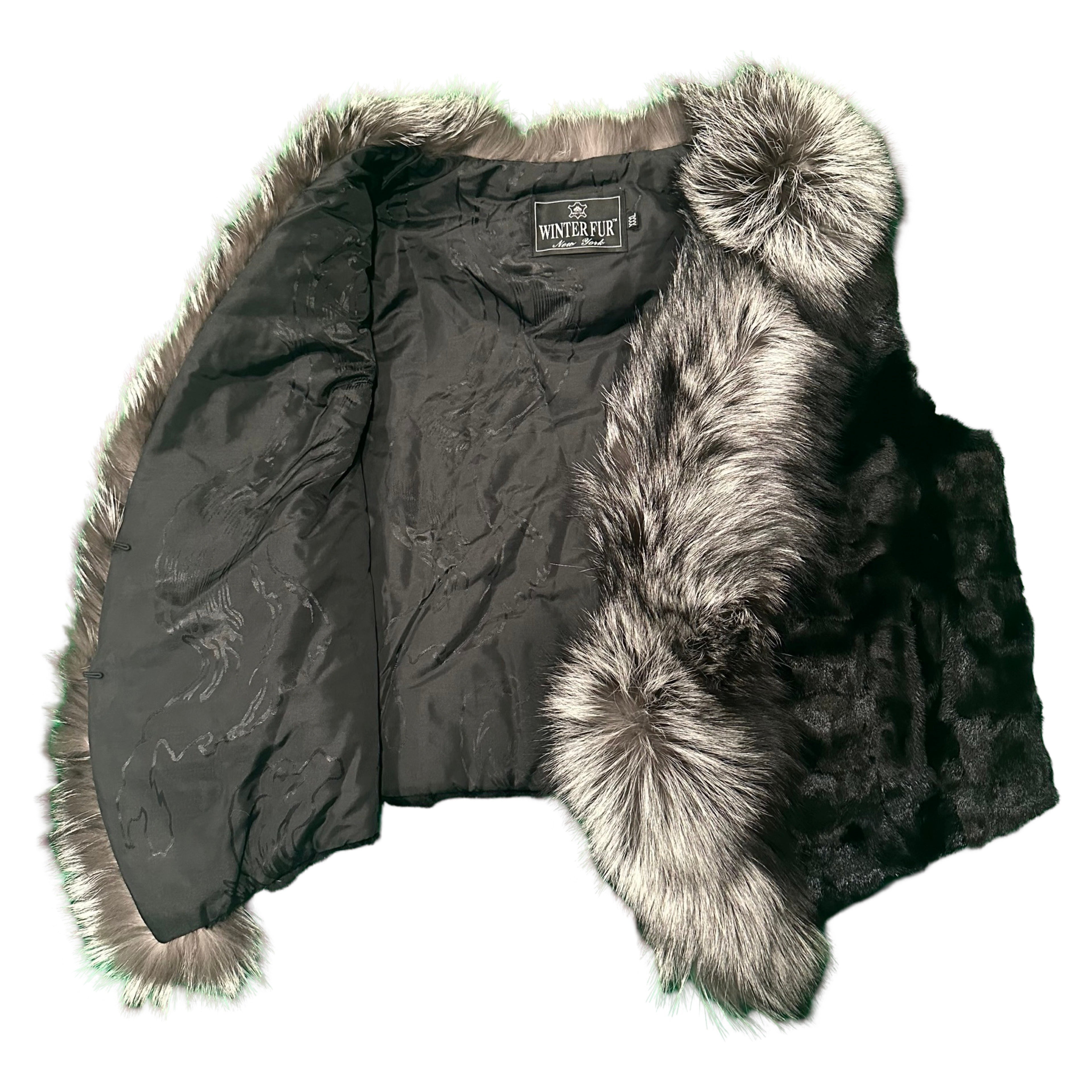 Kashani Women's Black Diamond Cut Mink Silver Fox Fur Vest - Dudes Boutique