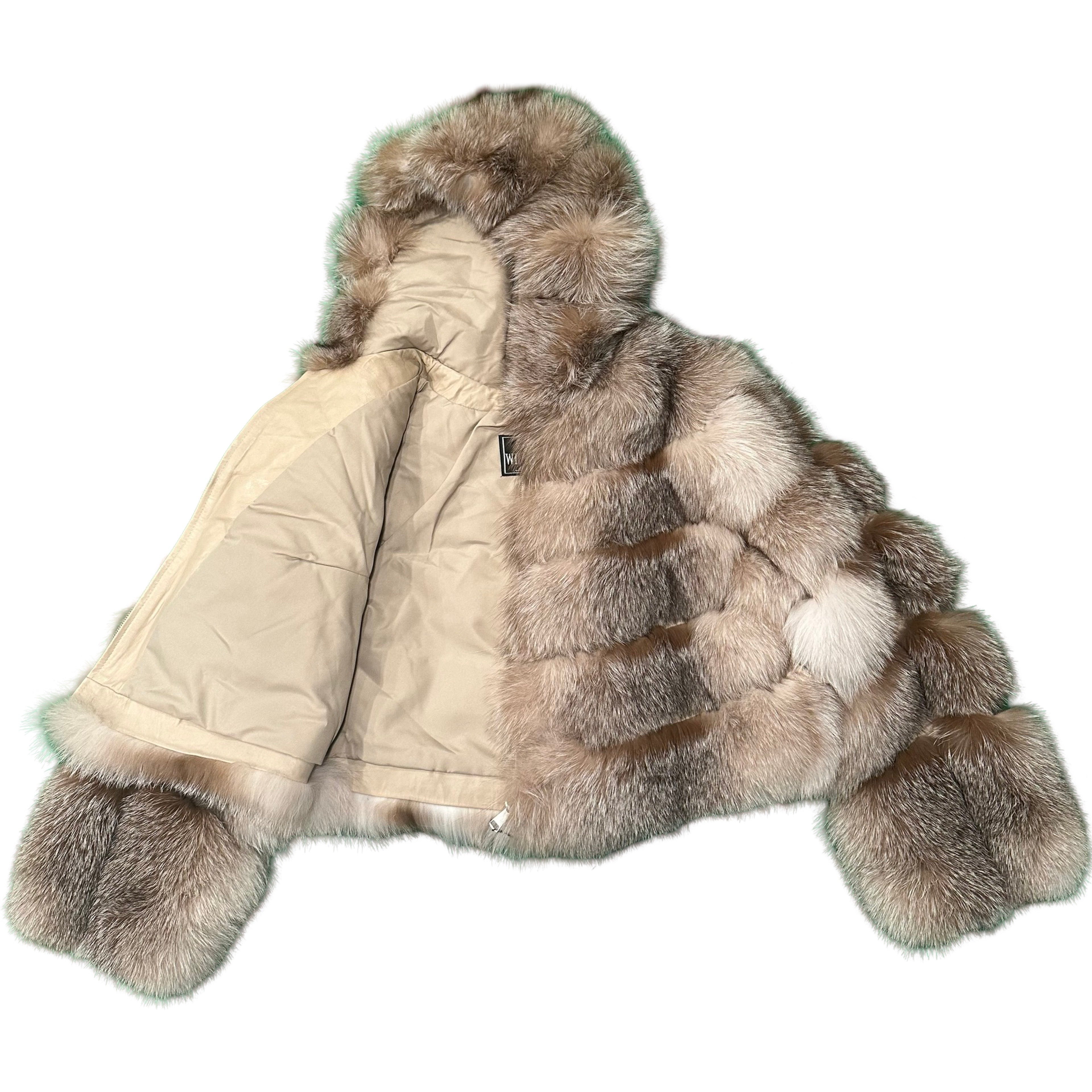 Kashani Women's Natural Fox Fur Hooded Copped Jacket – Dudes Boutique