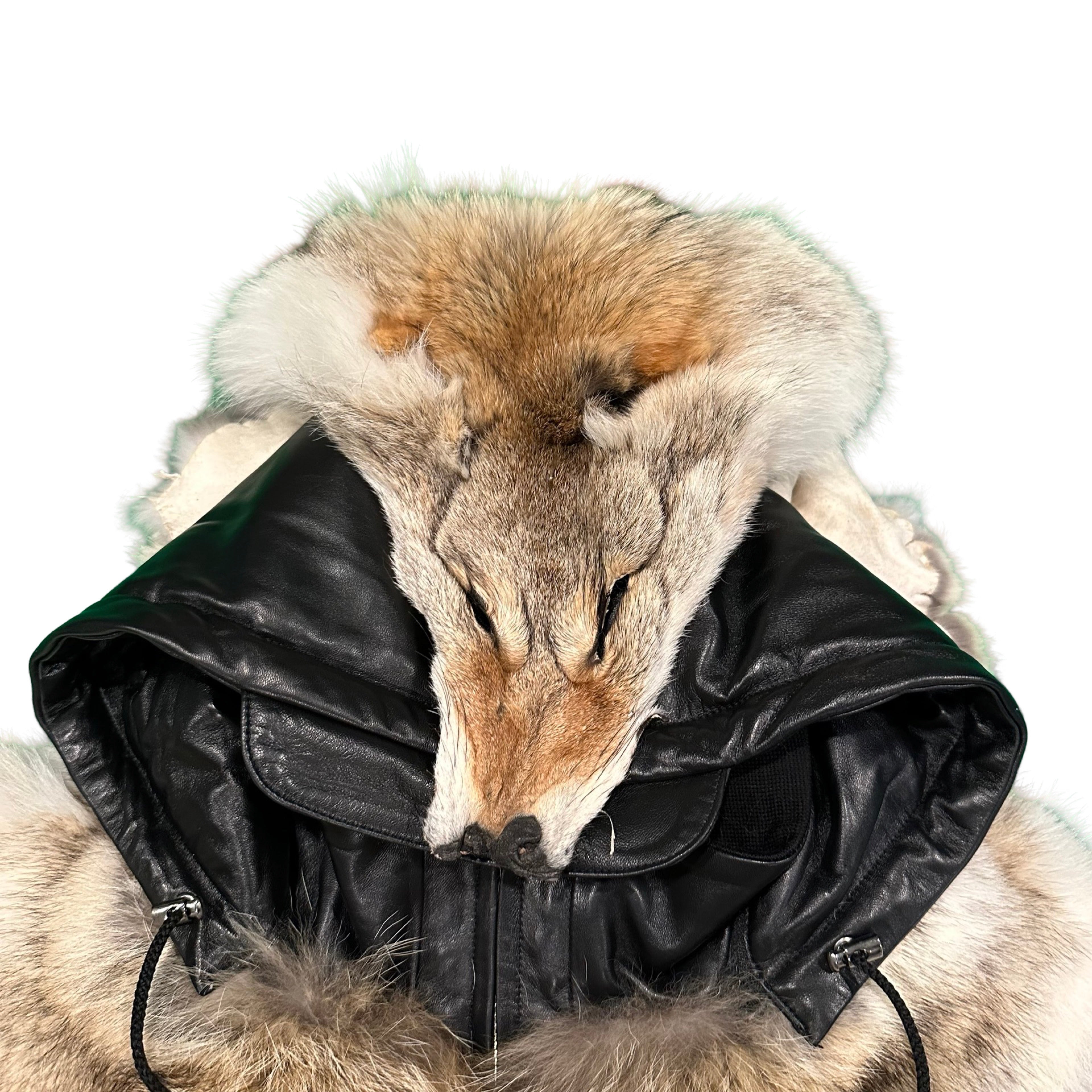 Kashani Coyote Head Fur Black Lambskin Leather Jacket - Dudes Boutique