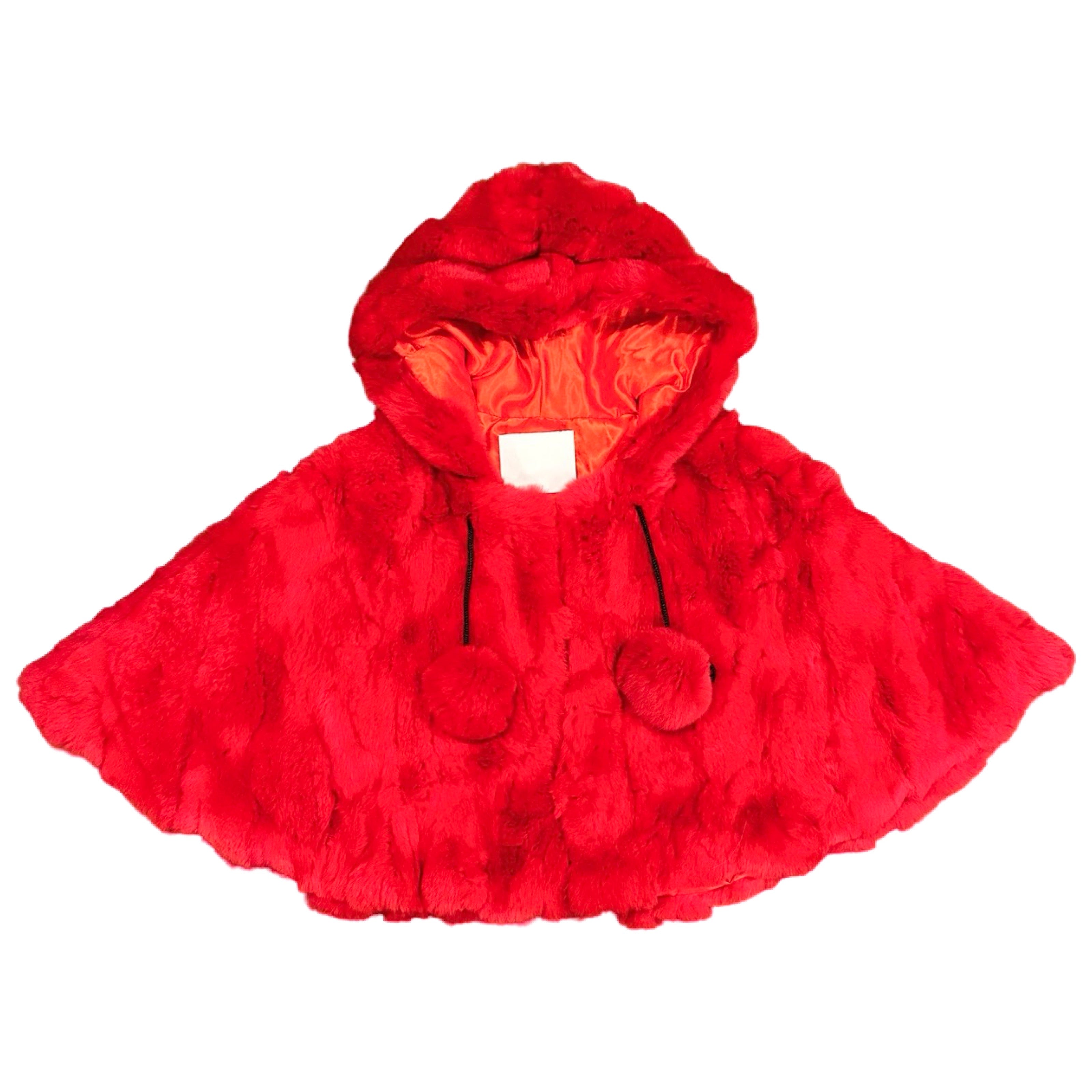 Kashani Kids Red Rabbit Fur Hooded Cape - Dudes Boutique