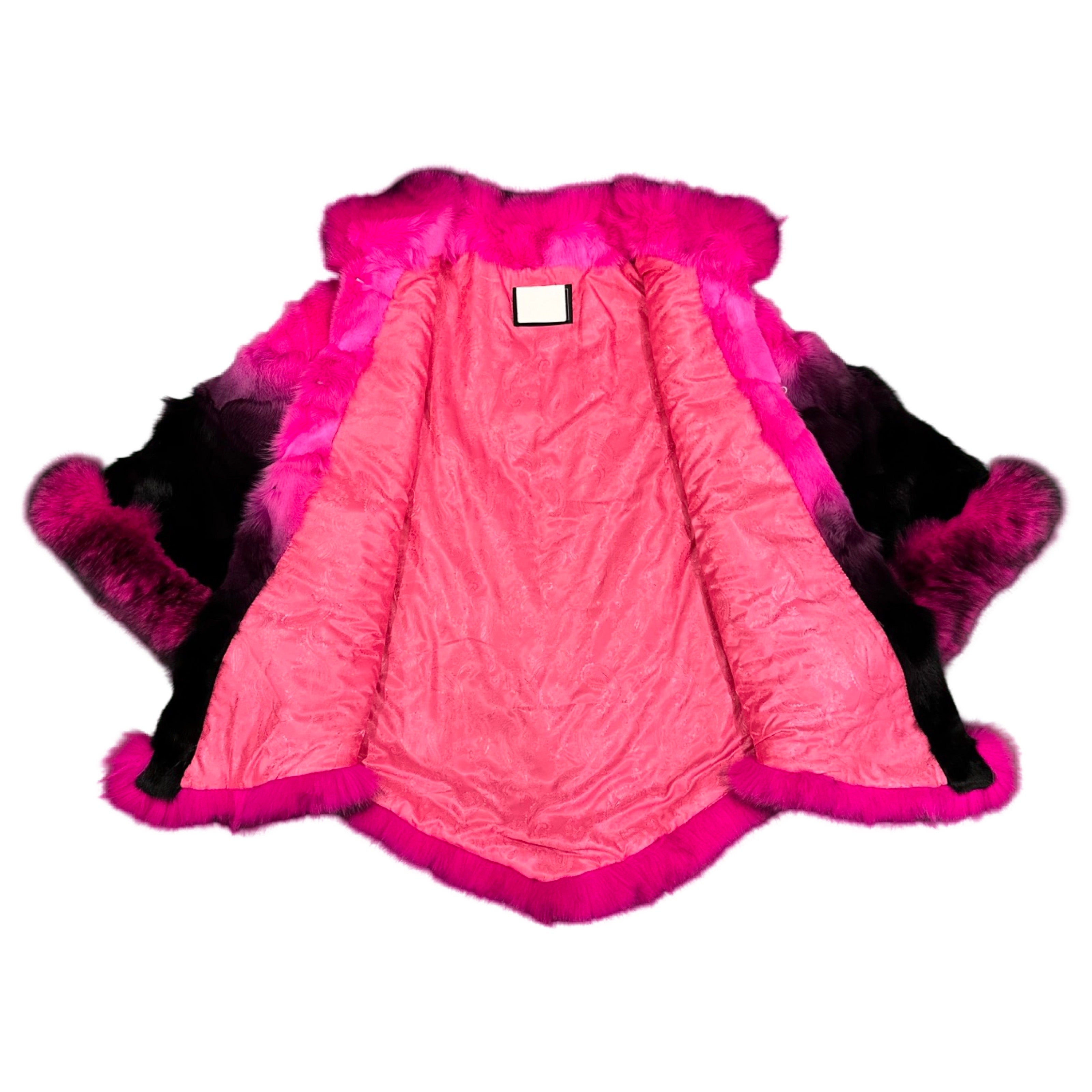 Kashani Women's Pink / Black Fox Fur Poncho - Dudes Boutique