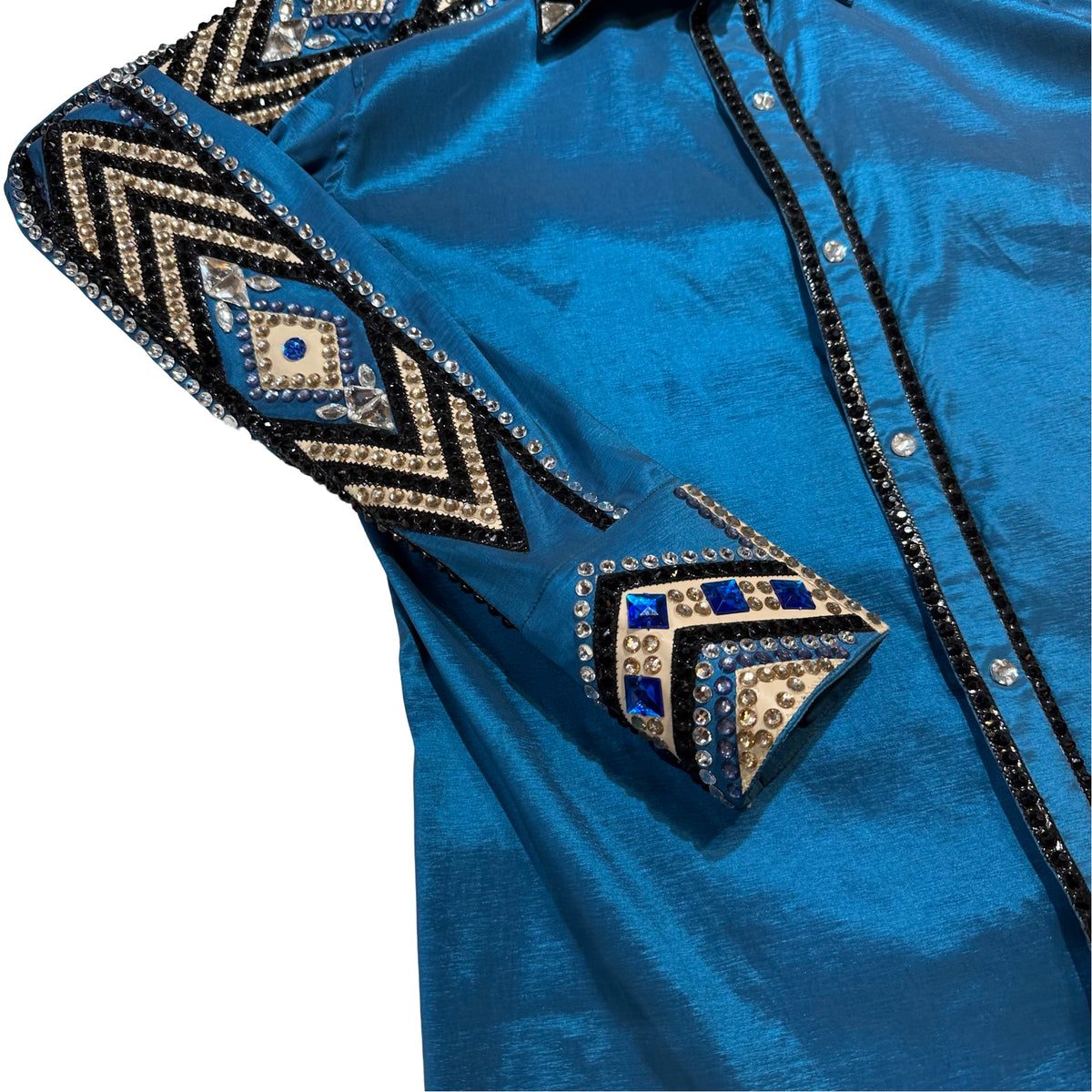 Kashani Ocean Blue Hyper Crystal Button-Up Zip Shirt - Dudes Boutique