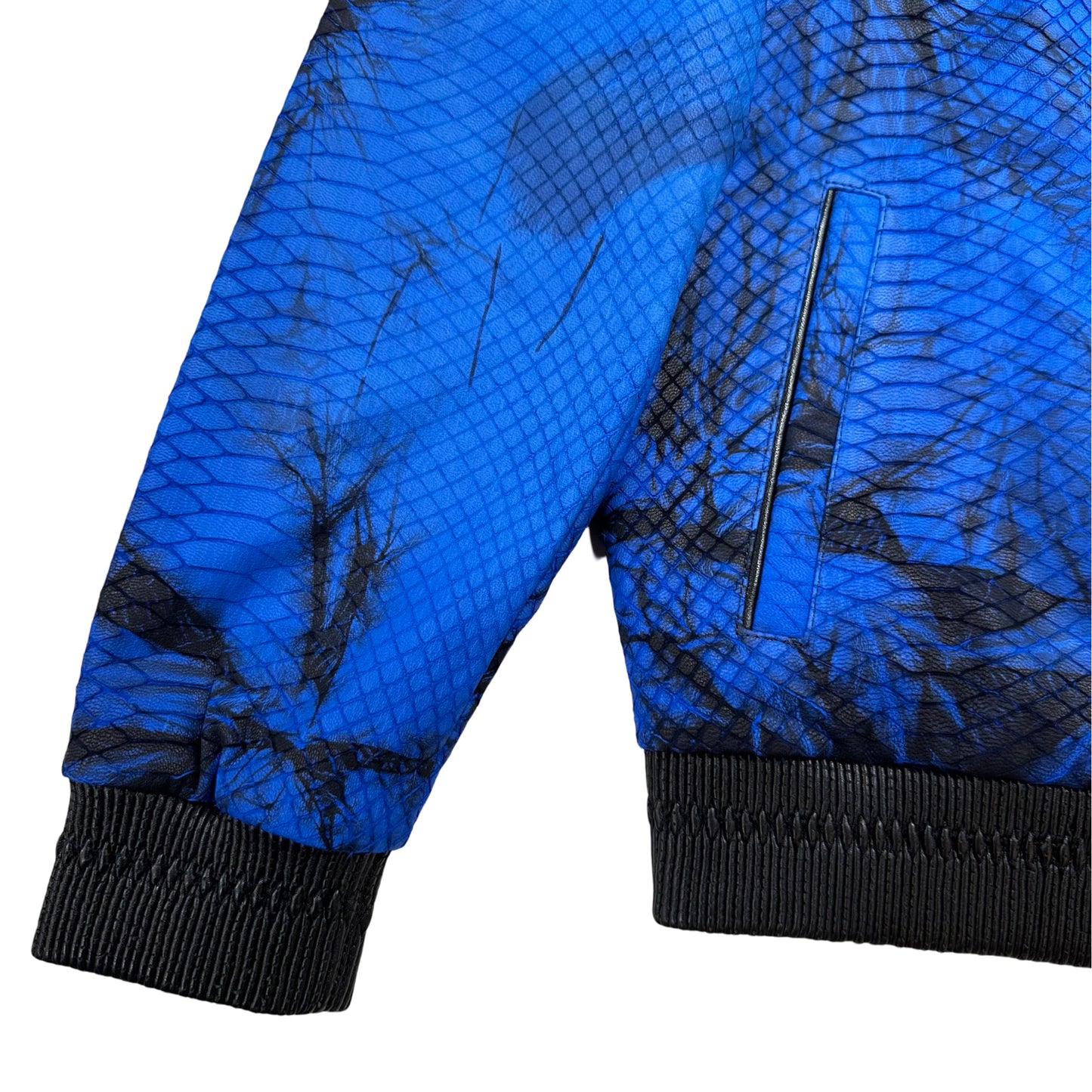 Kashani Royal Blue Laser Cut Python Bomber Jacket - Dudes Boutique
