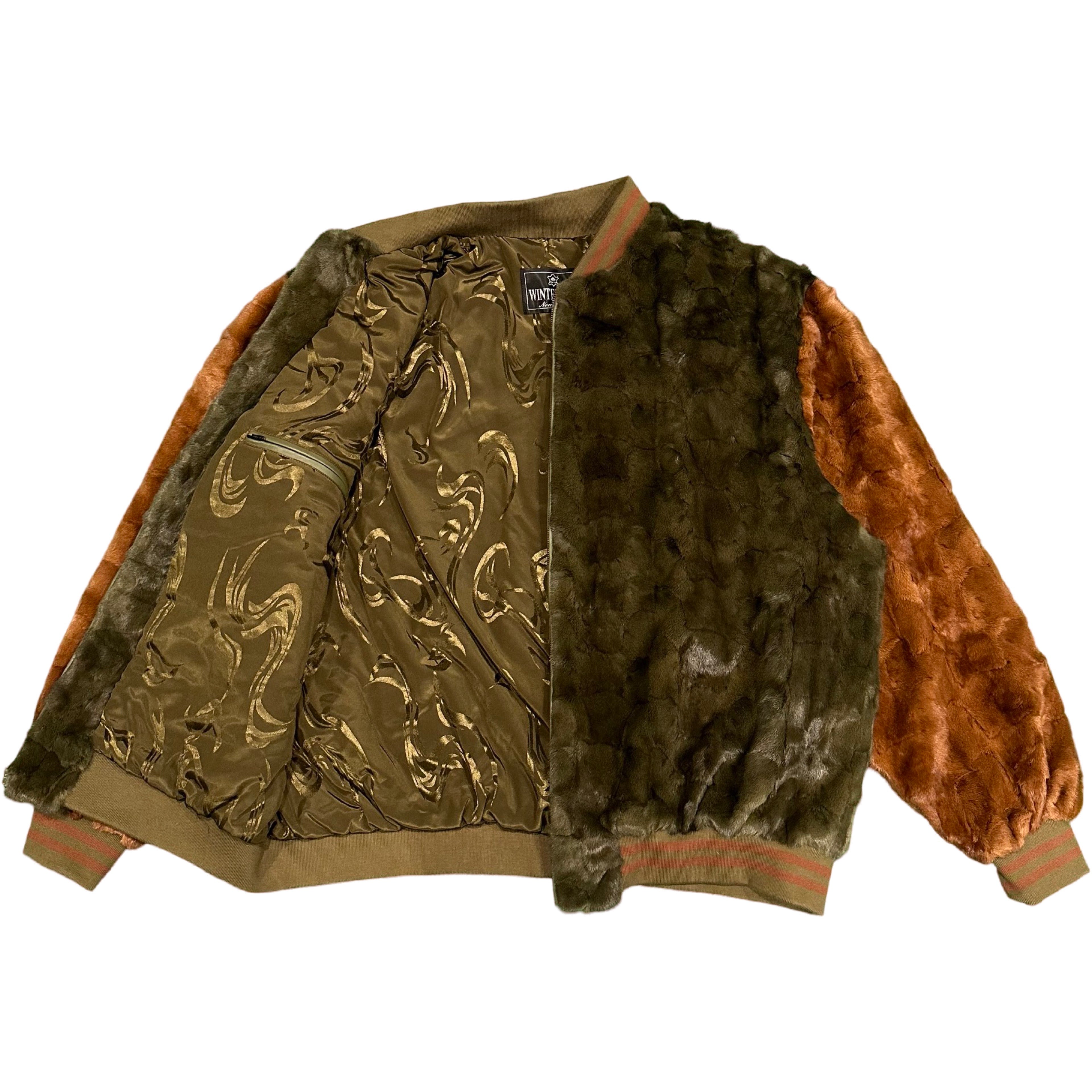 Kashani Olive/Whiskey Diamond Cut Mink Fur Bomber Jacket - Dudes Boutique