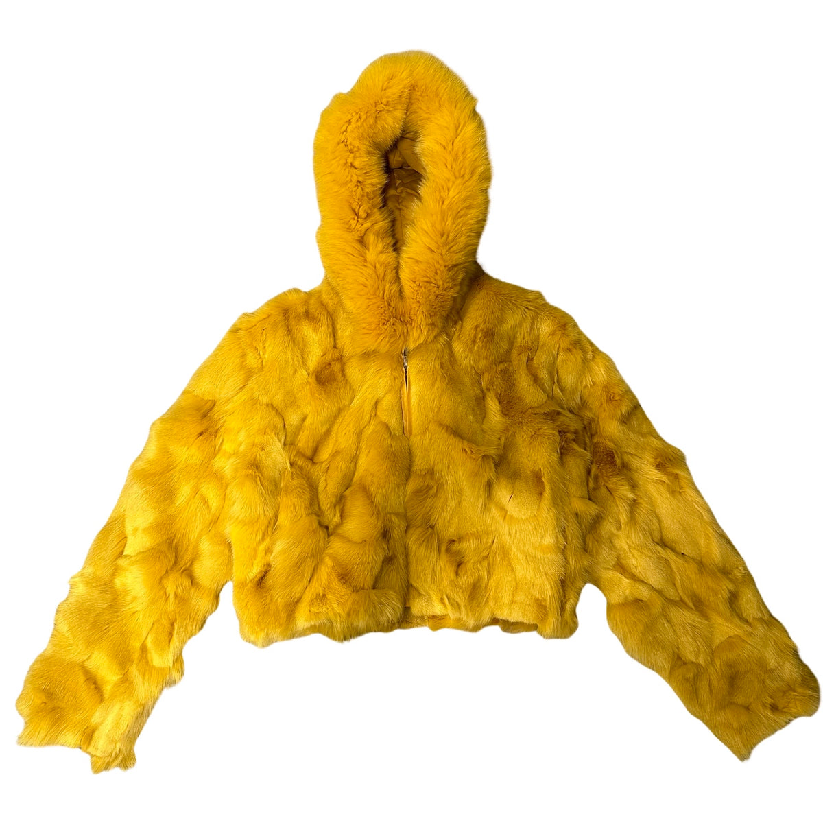 Kashani Ladies Yellow Hooded Fox Fur Coat - Dudes Boutique