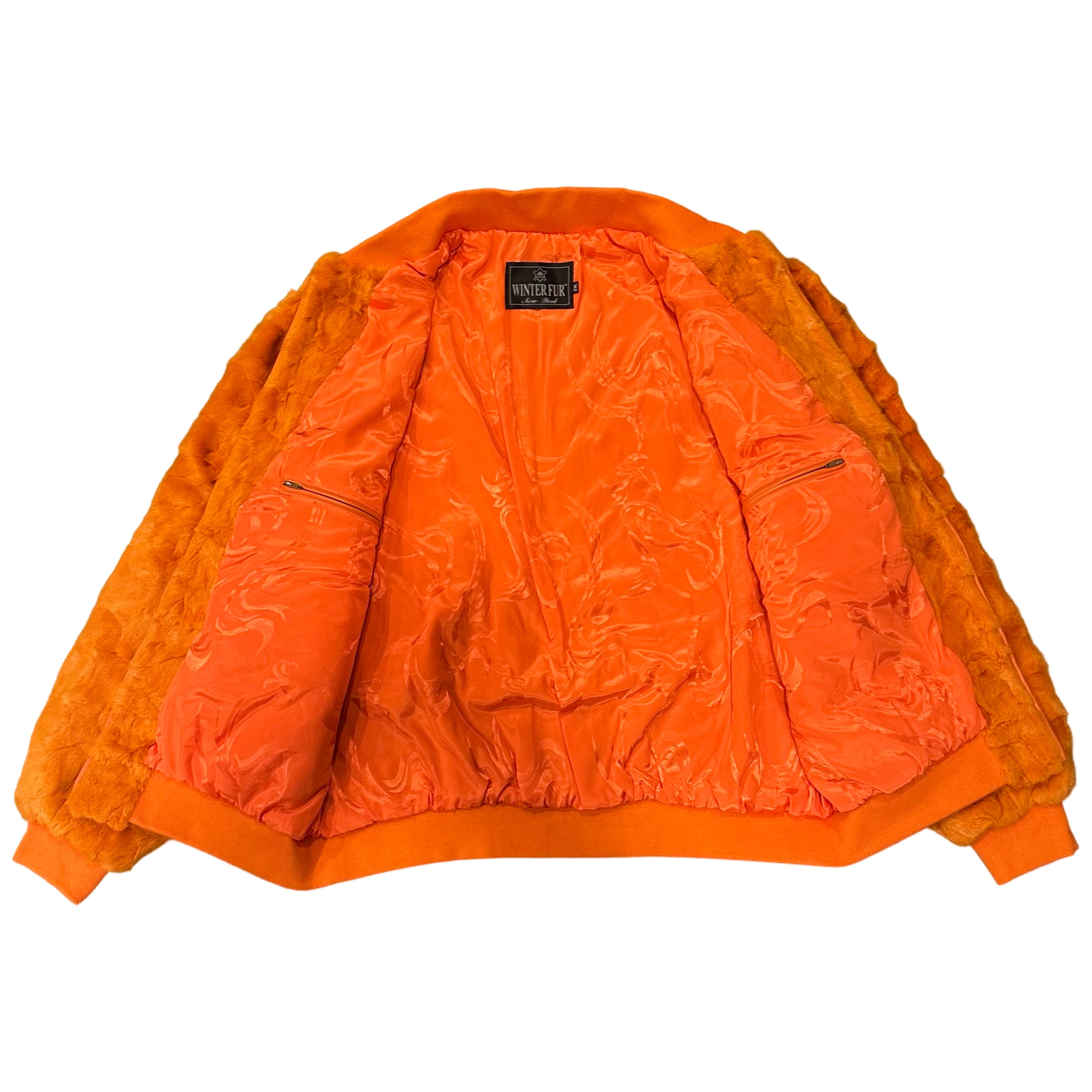 Kashani Orange Diamond Cut Mink Fur Bomber Jacket - Dudes Boutique