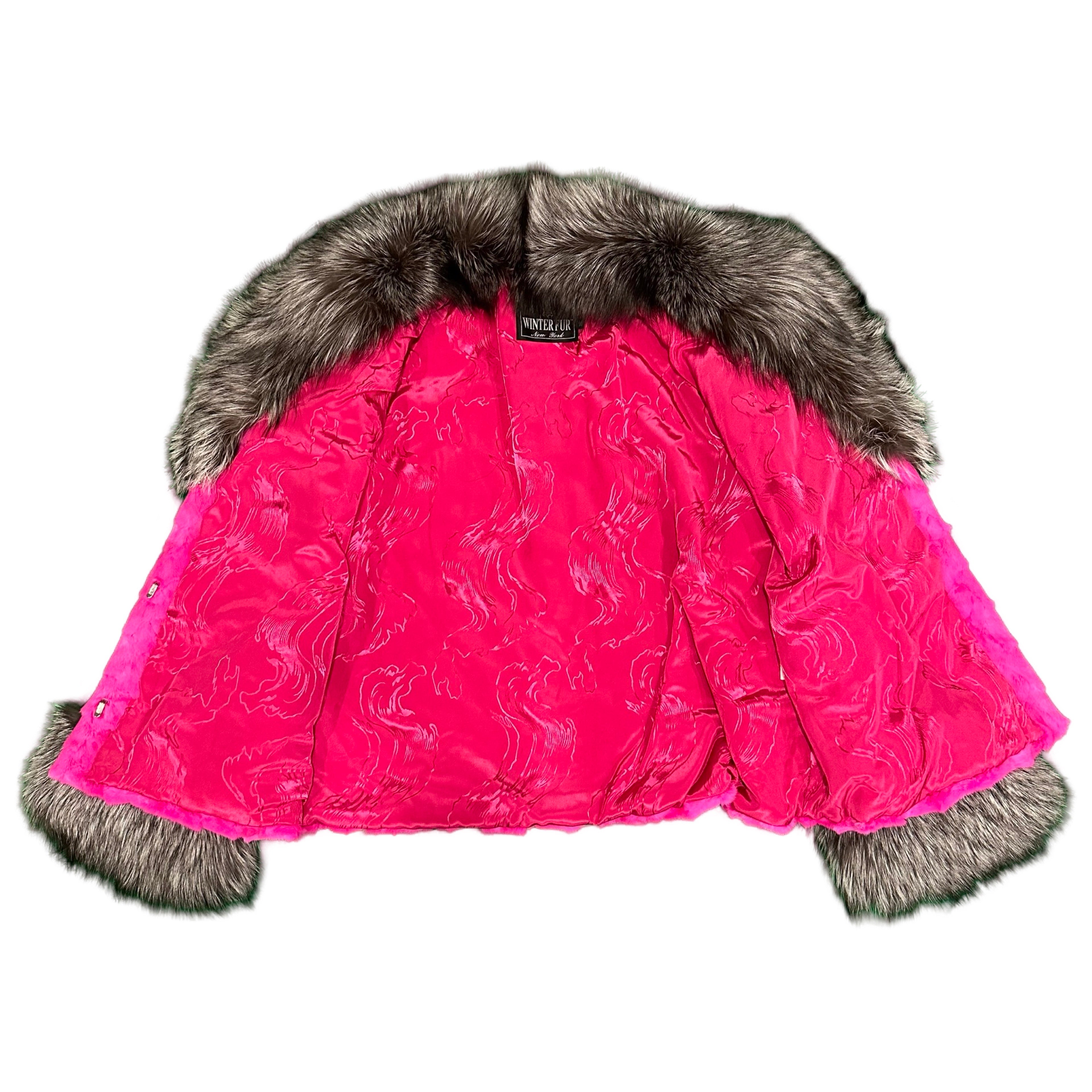 Kashani Women's Hot Pink Diamond Cut Mink Silver Fox Fur Jacket