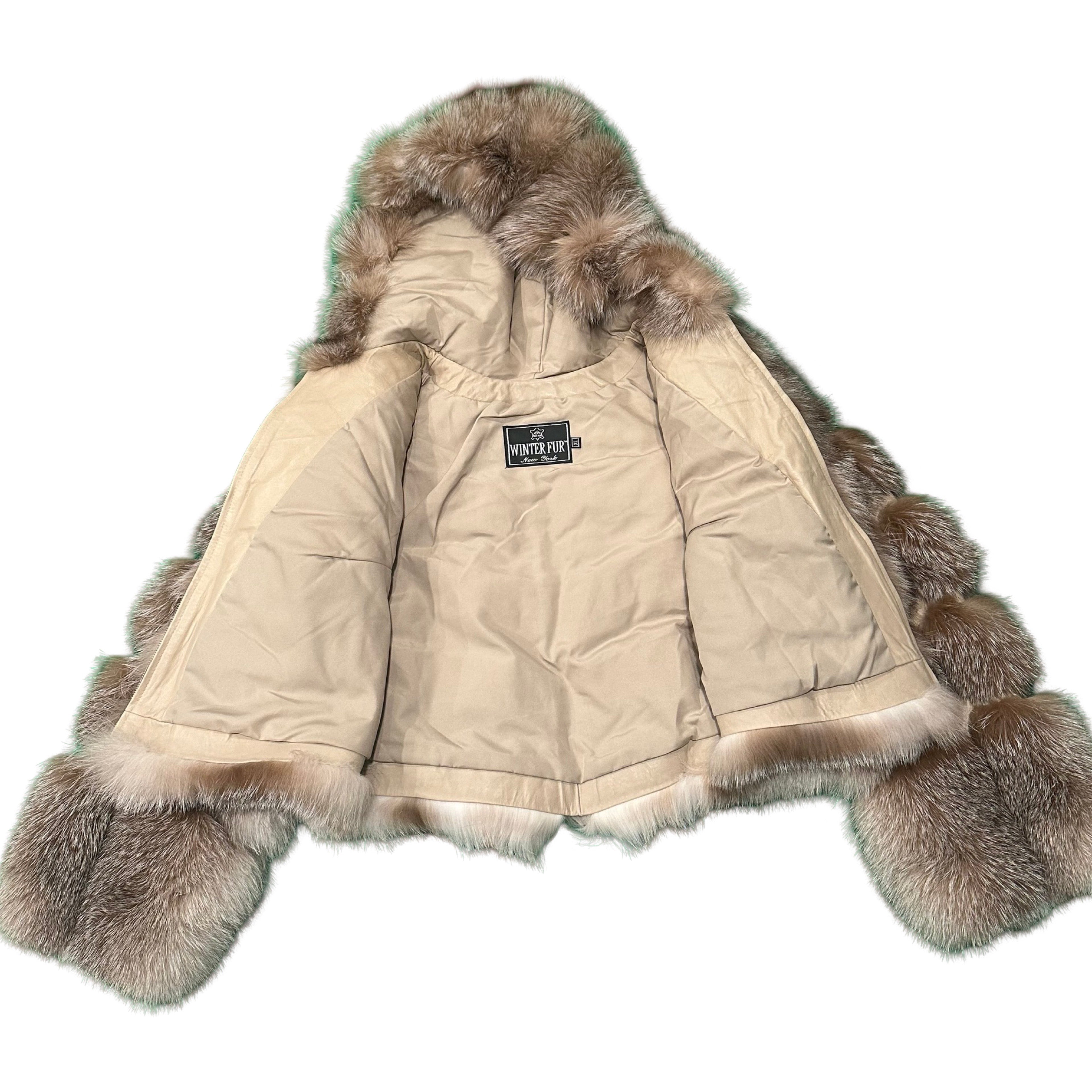 Kashani Women's Natural Fox Fur Hooded Copped Jacket – Dudes Boutique