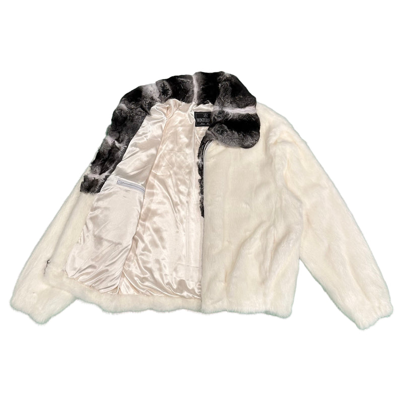 Kashani White Full Mink Chinchilla Collar Fur Jacket - Dudes Boutique