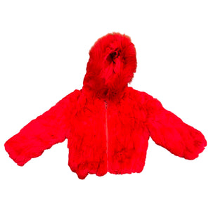 Kashani Kids Red Rabbit Fur Hooded Jacket - Dudes Boutique