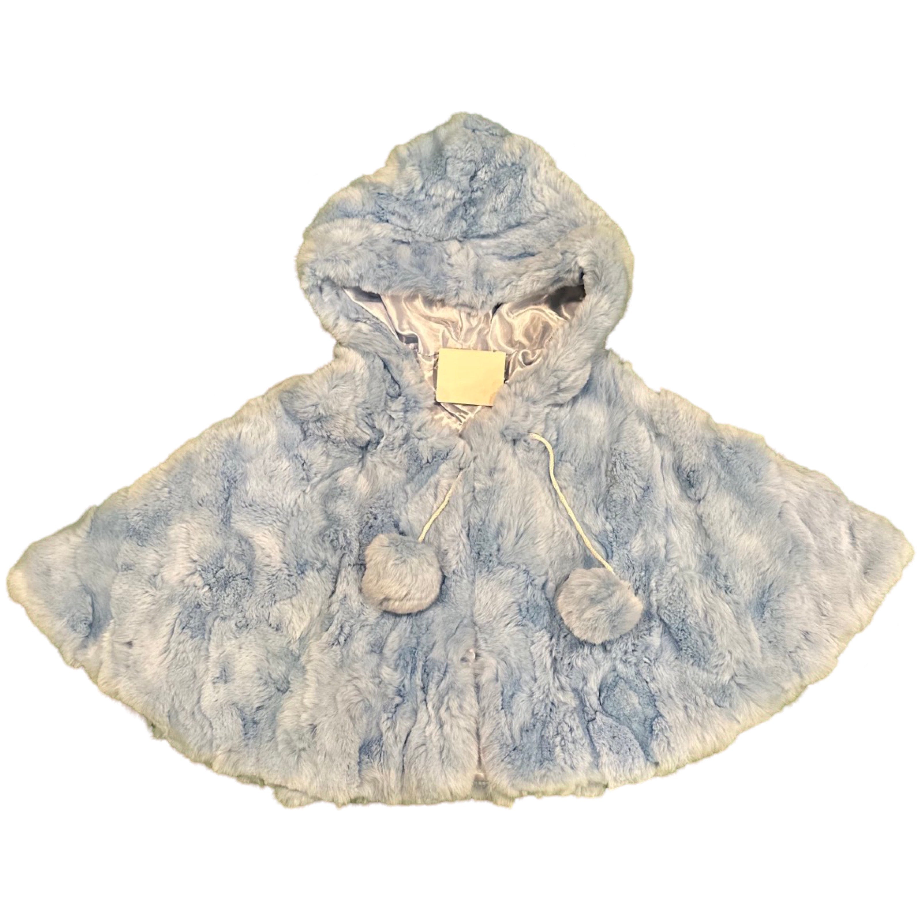 Kashani Kids Blue Rabbit Fur Hooded Cape - Dudes Boutique