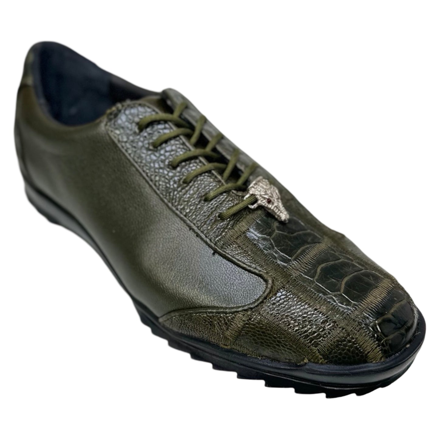 Los Altos Olive Green Ostrich Leg Lace Up Sneakers - Dudes Boutique