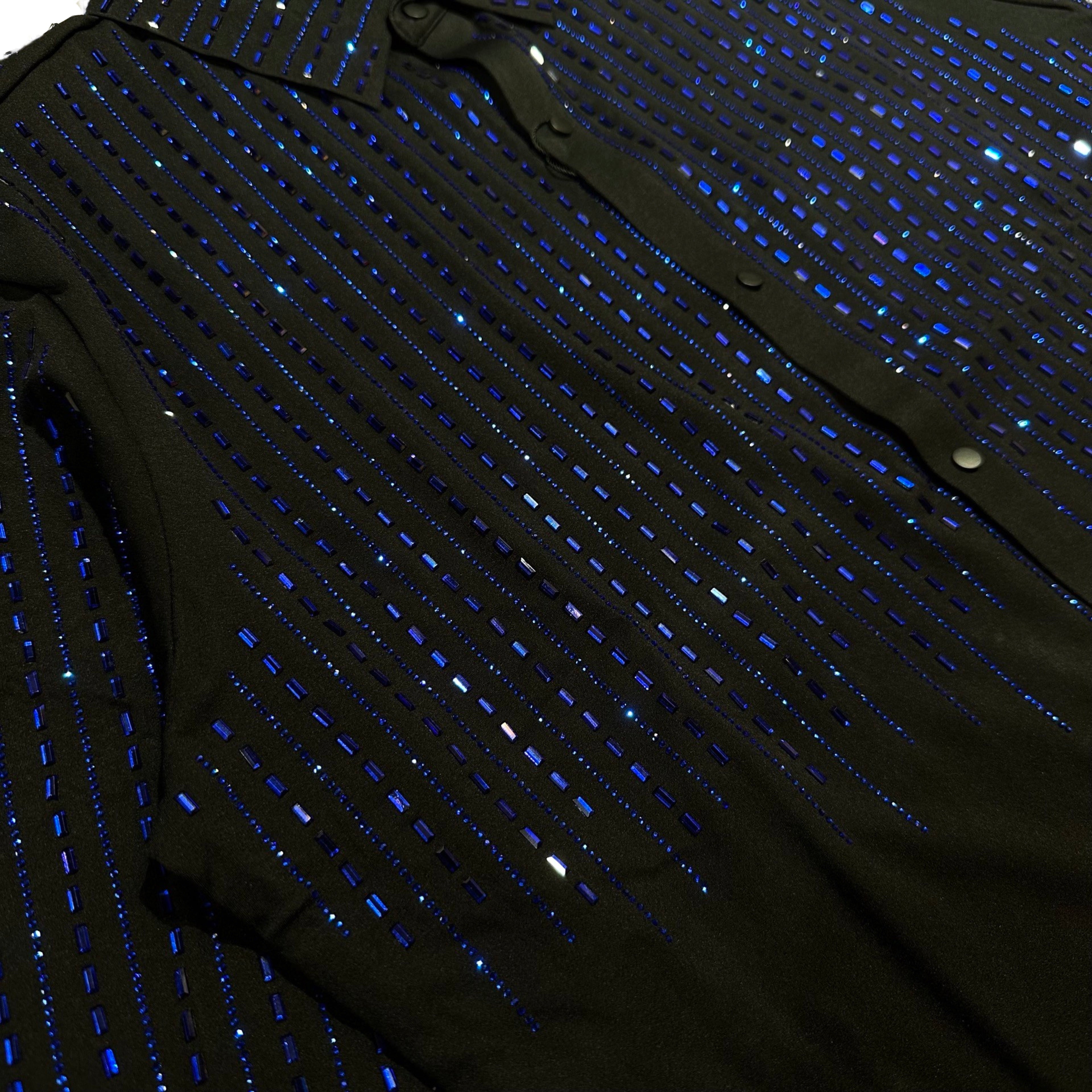 Barocco Black/Blue Crystal Rain Button Up Shirt - Dudes Boutique