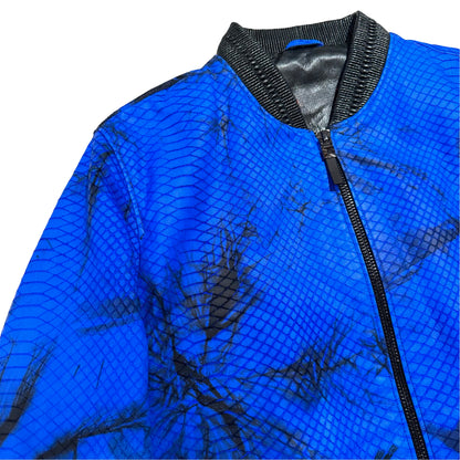 Kashani Royal Blue Laser Cut Python Bomber Jacket - Dudes Boutique